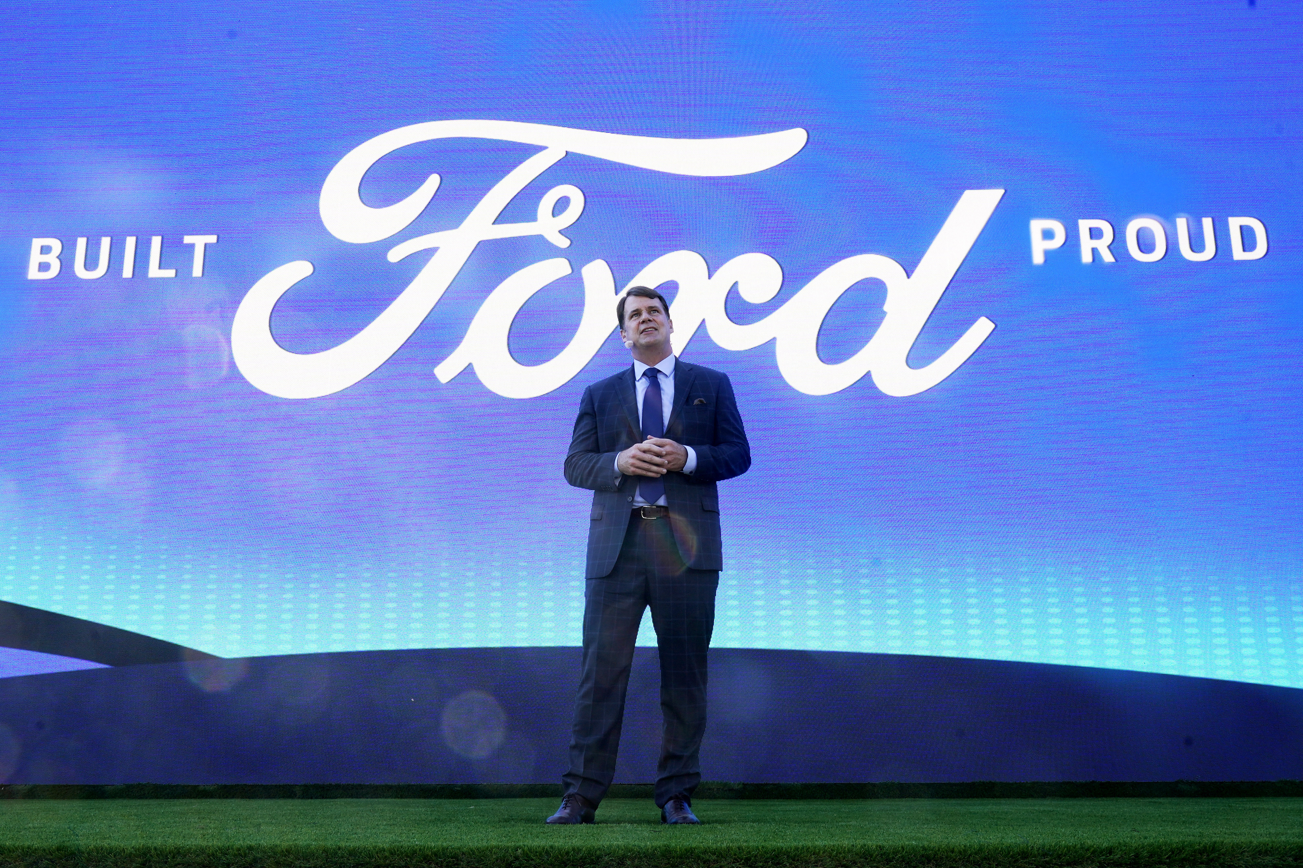 FILE - Jim Farley, Ford president and CEO, speaks during a presentation on Sept. 28, 2021, in Memphis, Tenn. (AP Photo/Mark Humphrey, File)