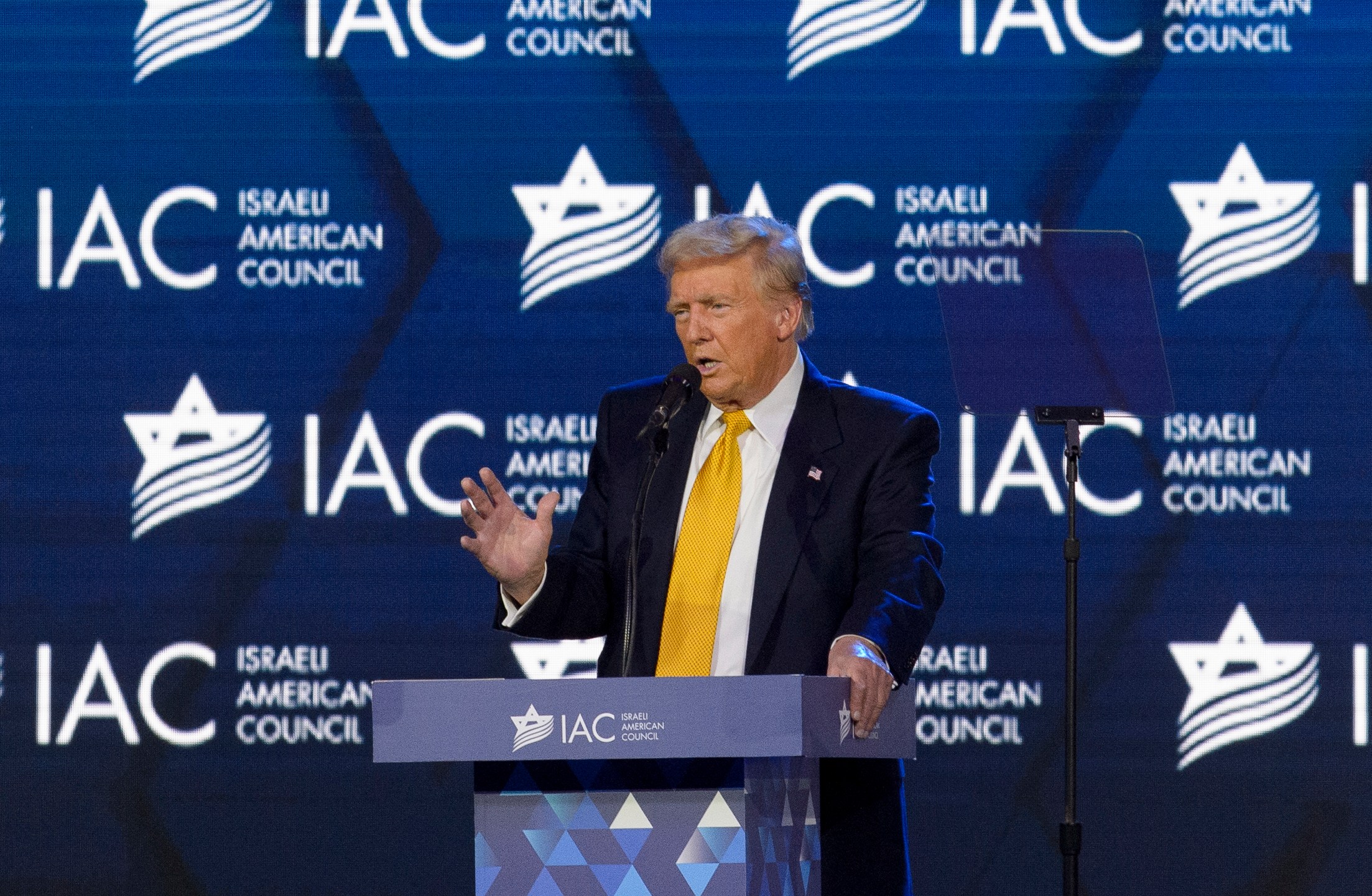 Former President Donald Trump delivers remarks during the Israeli American Council 9th Annual National Summit at the Washington Hilton in Washington, Thursday, Sept. 19, 2024. (AP Photo/Rod Lamkey, Jr.)