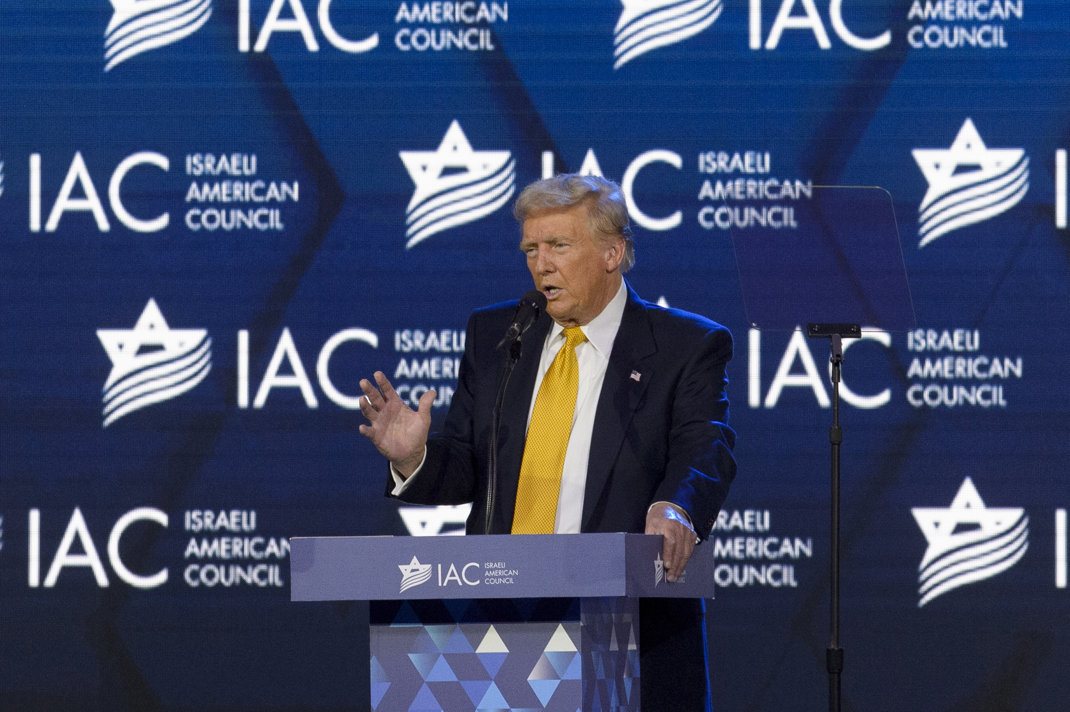 Former President Donald Trump delivers remarks during the Israeli American Council 9th Annual National Summit at the Washington Hilton in Washington, Thursday, Sept. 19, 2024. (AP Photo/Rod Lamkey, Jr.)