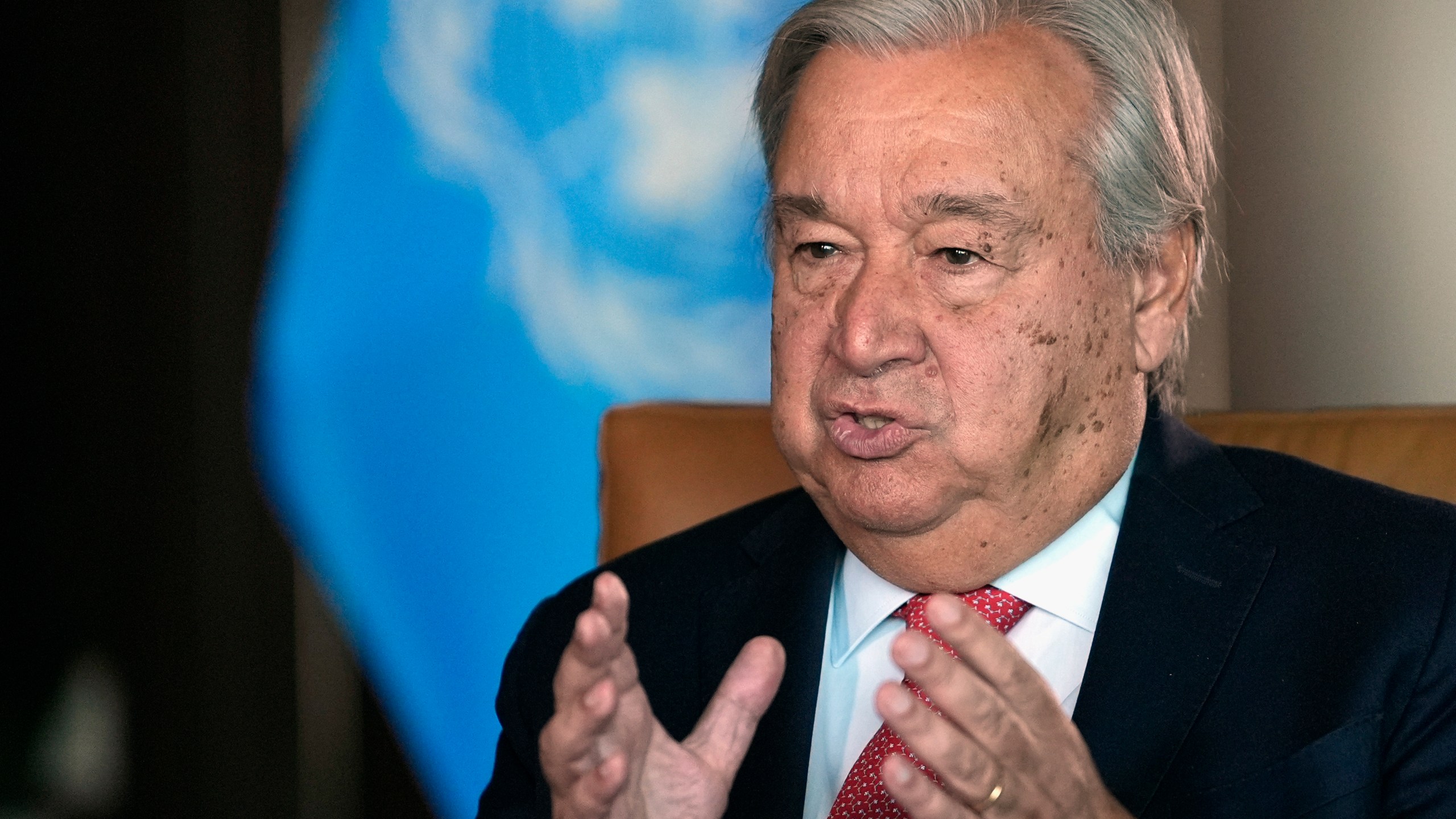 FILE - United Nations Secretary-General Antonio Guterres speaks during an interview at the United Nations headquarters, on Sept. 9, 2024. (AP Photo/Pamela Smith, File)