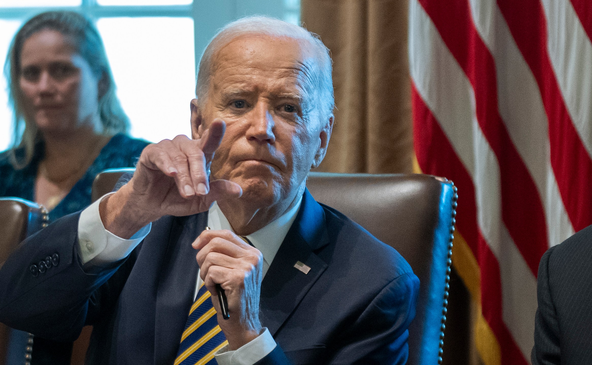 President Joe Biden speaks during a meeting with the members of his cabinet and first lady Jill Biden, in the Cabinet Room of the White House, Friday, Sept. 20, 2024. (AP Photo/Manuel Balce Ceneta)