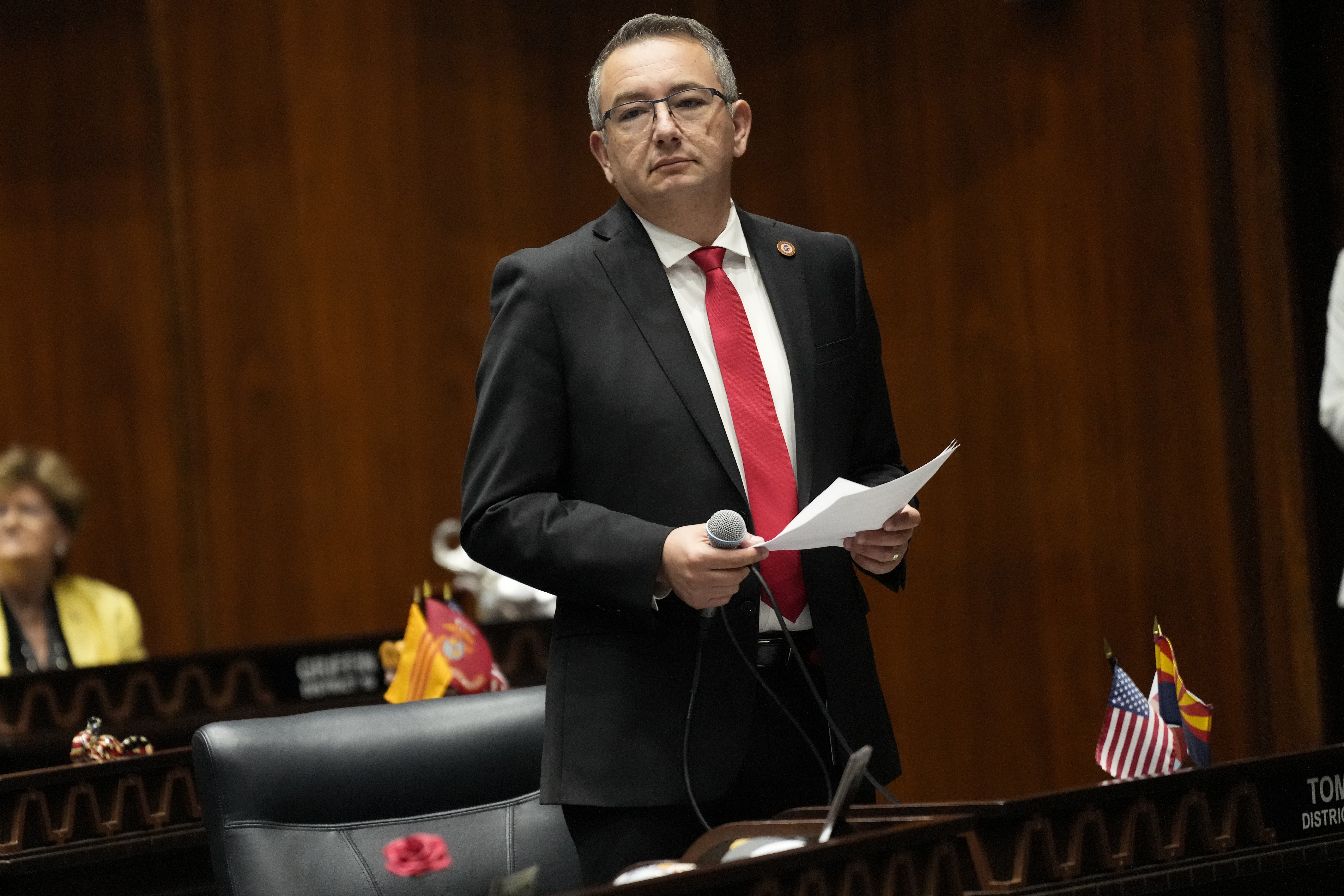 FILE - Arizona State House Speaker Ben Toma, R, speaks at the Capitol, Tuesday, June 4, 2024, in Phoenix. (AP Photo/Matt York, File)