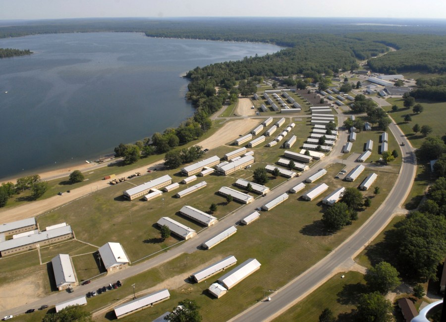 FILE - This photo shows an aerial view of Camp Grayling Joint Maneuver Training Center in Grayling, Mich., July 19, 2014. (AP Photo/John L. Russell, File)