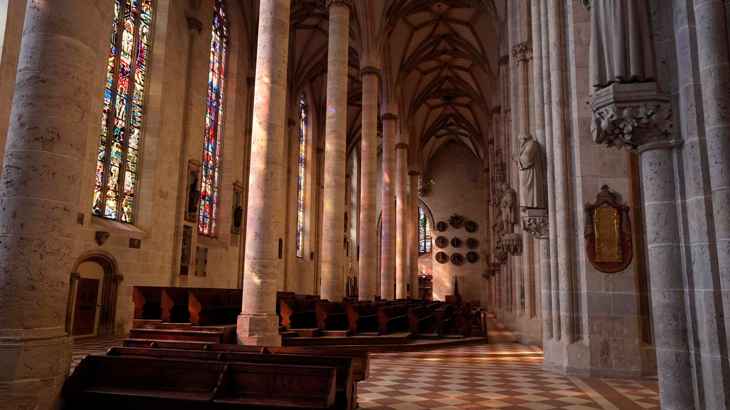 Interior view of Ulmer Münster, the world's tallest church, in Ulm, Germany, Wednesday, Sept. 18, 2024. (AP Photo/Matthias Schrader)