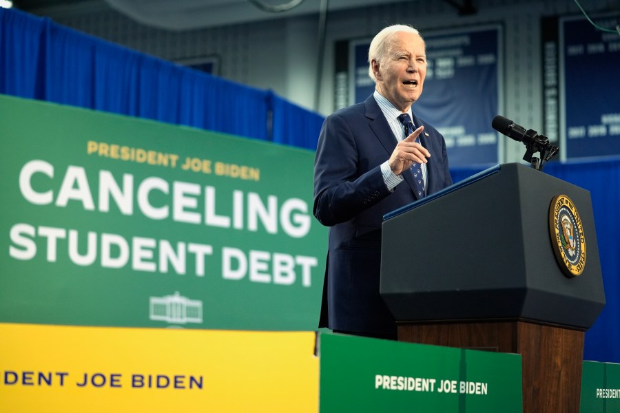 FILE - President Joe Biden speaks about student loan debt, April 8, 2024, in Madison, Wis. (AP Photo/Evan Vucci, File)