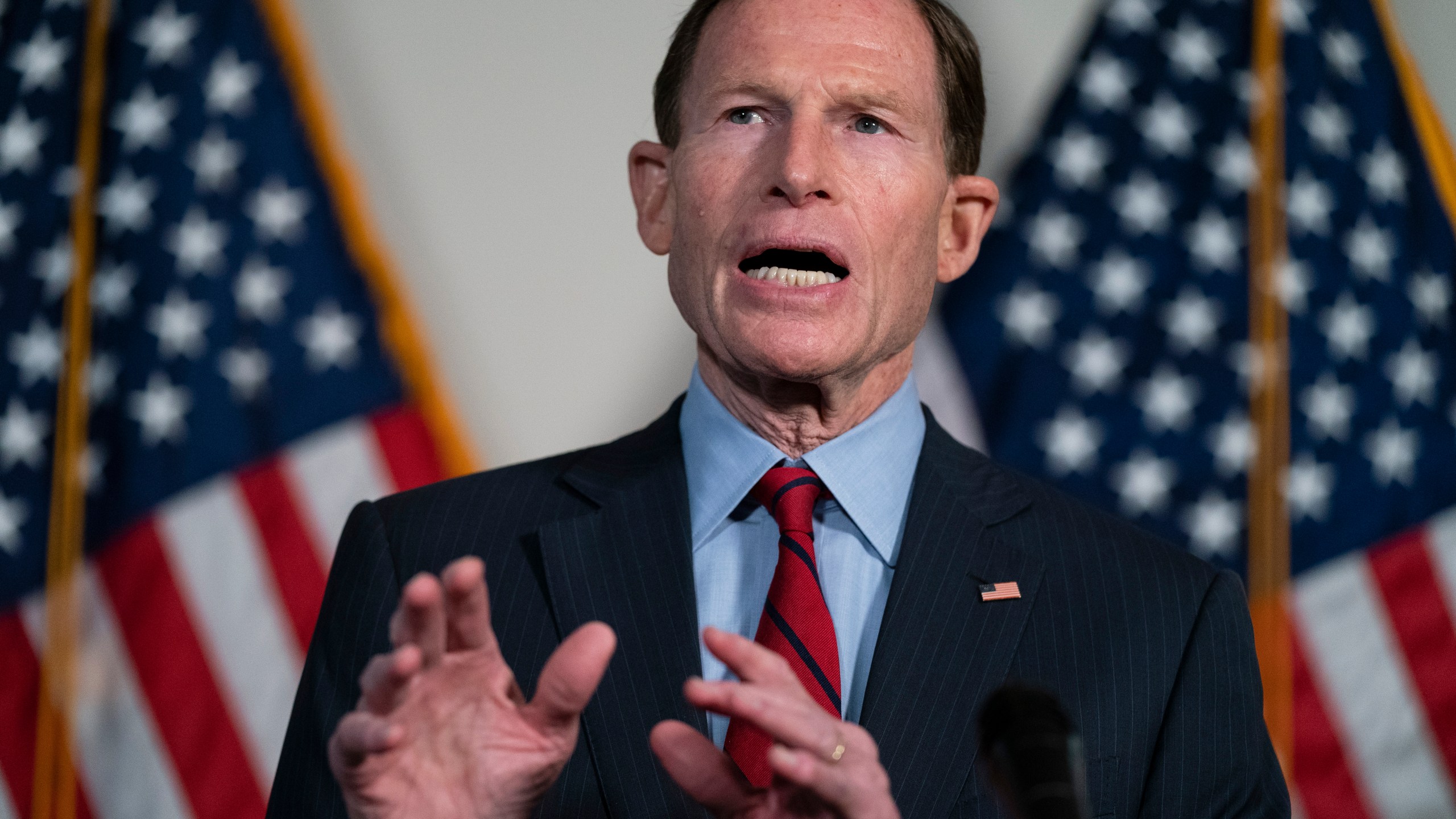 FILE -Sen. Richard Blumenthal, D-Conn., speaks during a news conference on Capitol Hill, Tuesday, Feb. 1, 2022, in Washington. U.S. senators Elizabeth Warren and Richard Blumenthal have asked the Department of Justice to take tougher action against Boeing executives by holding them criminally accountable for safety issues that have impacted its airplanes, Thursday, Oct. 3, 2024. (AP Photo/Evan Vucci, File)