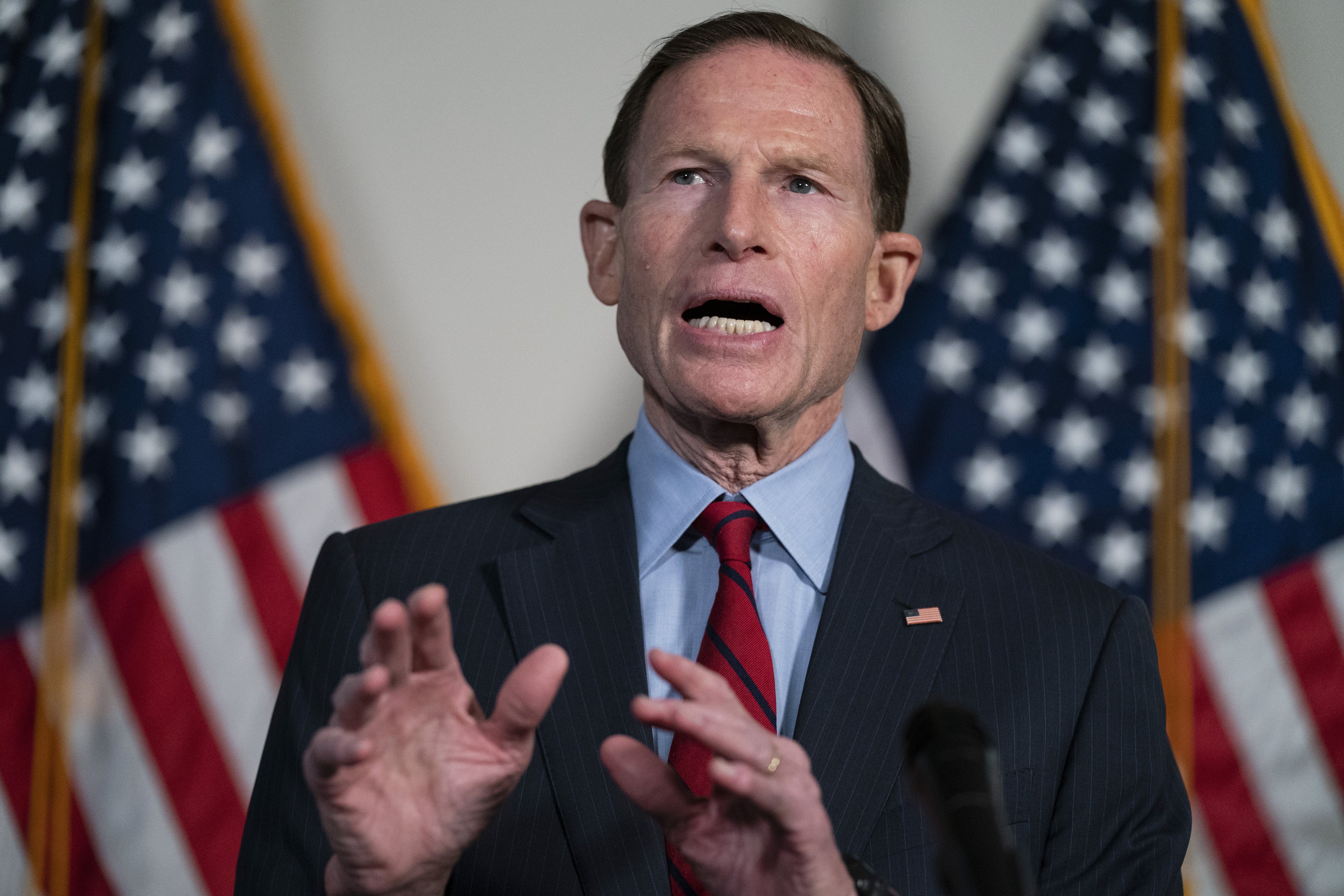 FILE -Sen. Richard Blumenthal, D-Conn., speaks during a news conference on Capitol Hill, Tuesday, Feb. 1, 2022, in Washington. U.S. senators Elizabeth Warren and Richard Blumenthal have asked the Department of Justice to take tougher action against Boeing executives by holding them criminally accountable for safety issues that have impacted its airplanes, Thursday, Oct. 3, 2024. (AP Photo/Evan Vucci, File)