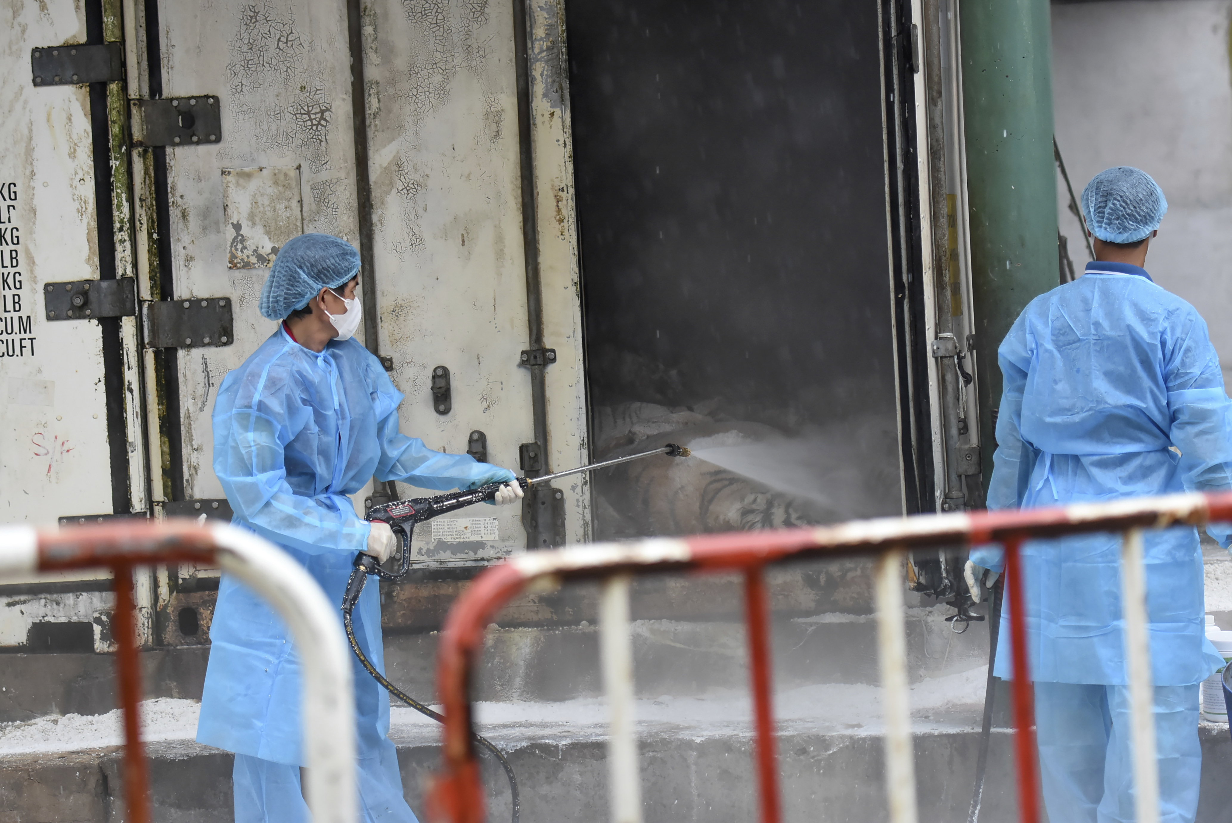 CORRECTS NAME OF ZOO- Animal health workers spray disinfectant after tigers died of bird flu at Vuon Xoai zoo in Bien Hoa city, Vietnam on Thursday, Oct. 3, 2024. (Phuoc Tuan/VNExpress via AP)