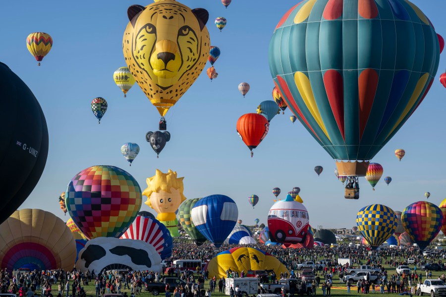 FILE - Nearly 500 balloons begin to take off during the Albuquerque International Balloon Fiesta, Oct. 7, 2023, in Albuquerque, N.M. (AP Photo/Roberto E. Rosales, File)