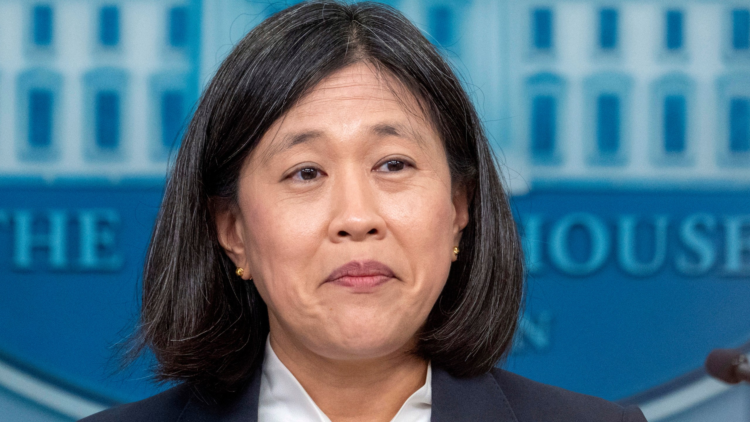 FILE - U.S. Trade Representative Katherine Tai speaks with reporters in the James Brady Press Briefing Room at the White House, May 14, 2024, in Washington. (AP Photo/Alex Brandon, File)