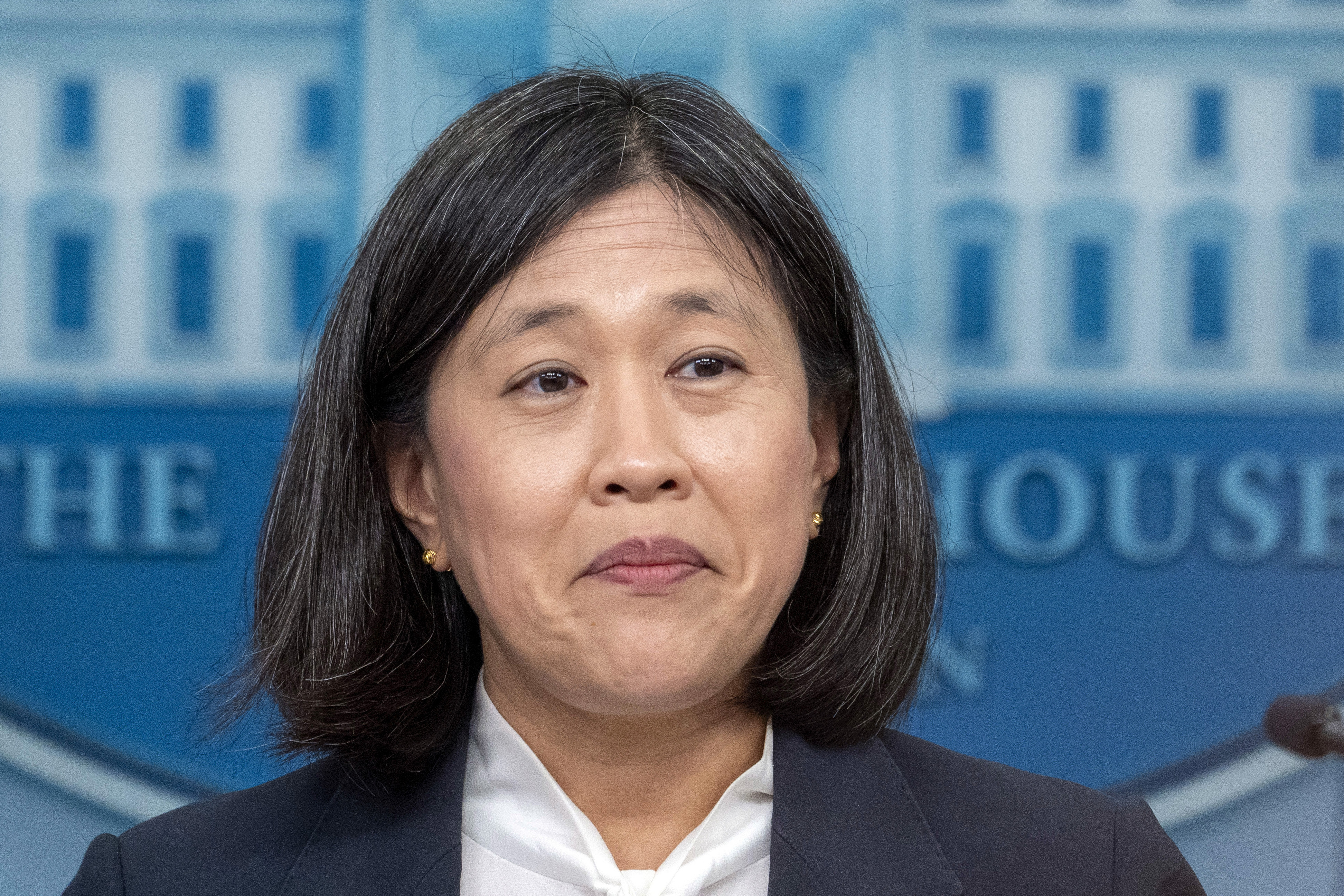 FILE - U.S. Trade Representative Katherine Tai speaks with reporters in the James Brady Press Briefing Room at the White House, May 14, 2024, in Washington. (AP Photo/Alex Brandon, File)