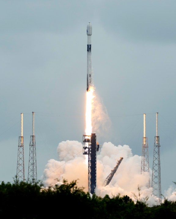 A SpaceX Falcon 9 rocket lifts off from the Cape Canaveral Space Force Station, Monday, Oct. 7, 2024 at Cape Canaveral, Fla., carrying a European spacecraft to an asteroid. (AP Photo/John Raoux)