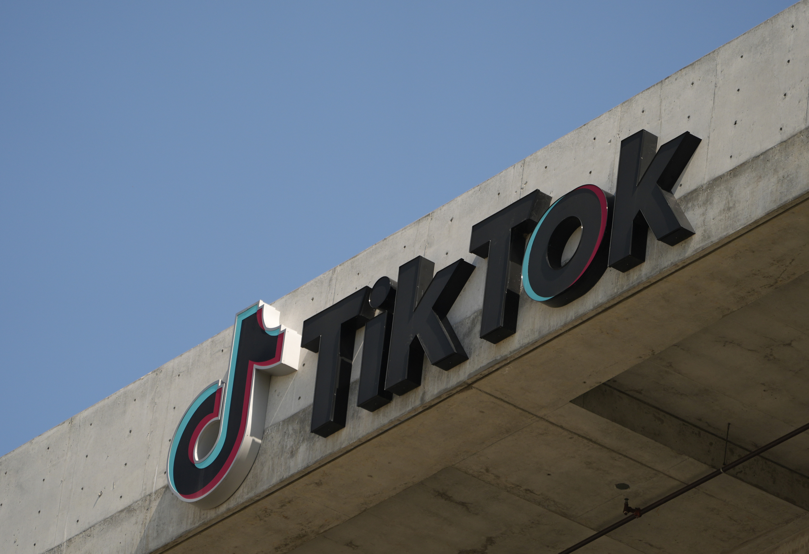 FILE - The TikTok logo is seen on their building in Culver City, Calif., March 11, 2024. (AP Photo/Damian Dovarganes, File)