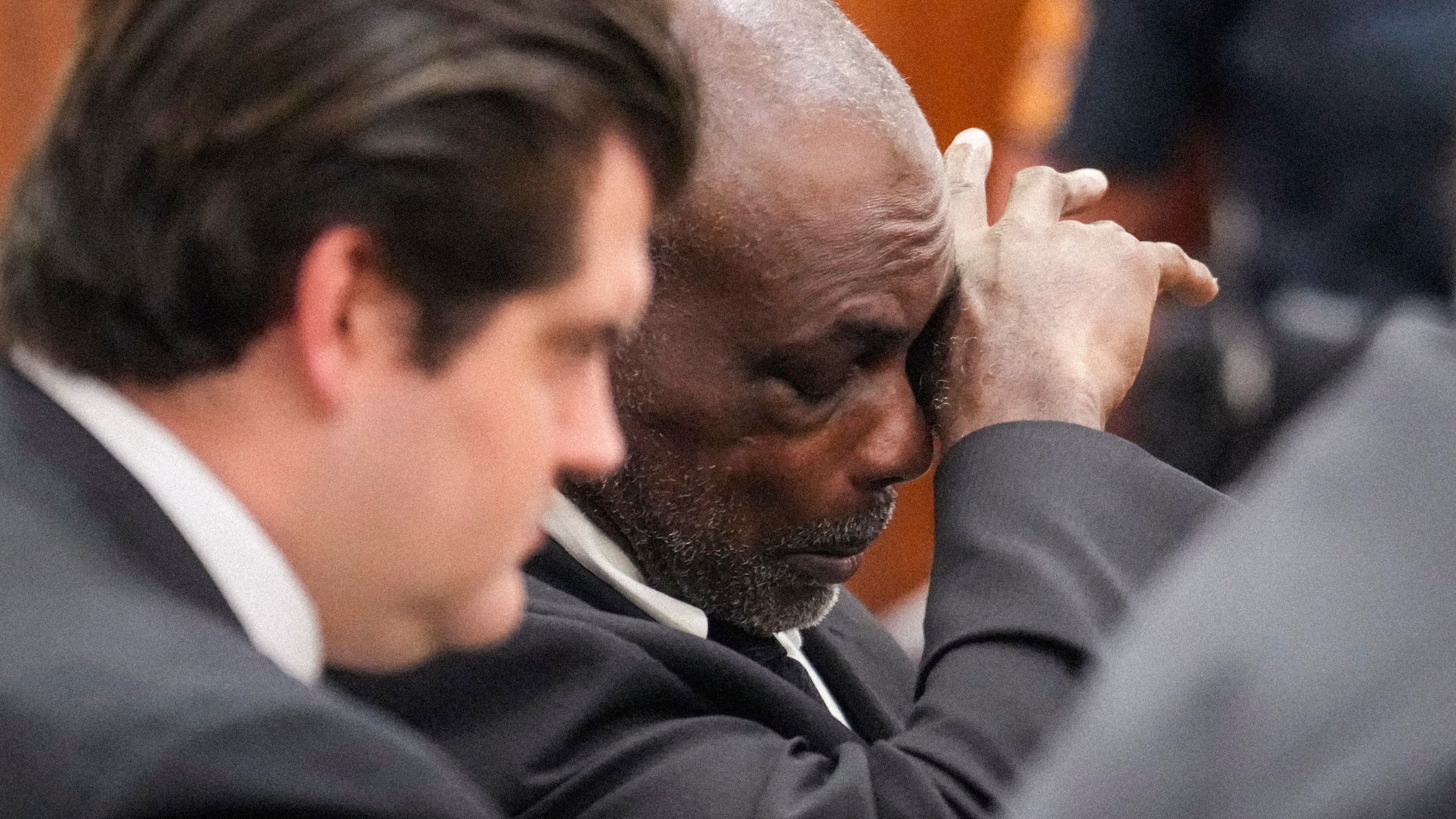 Former Houston Police officer Gerald Gaines listens to closing arguments in the punishment phase of his felony murder trial on Monday, Oct. 7, 2024 in Houston. Goines was found guilty of felony murder in the 2019 deaths of Dennis Tuttle and Rhogena Nicholas. (Brett Coomer/Houston Chronicle via AP)