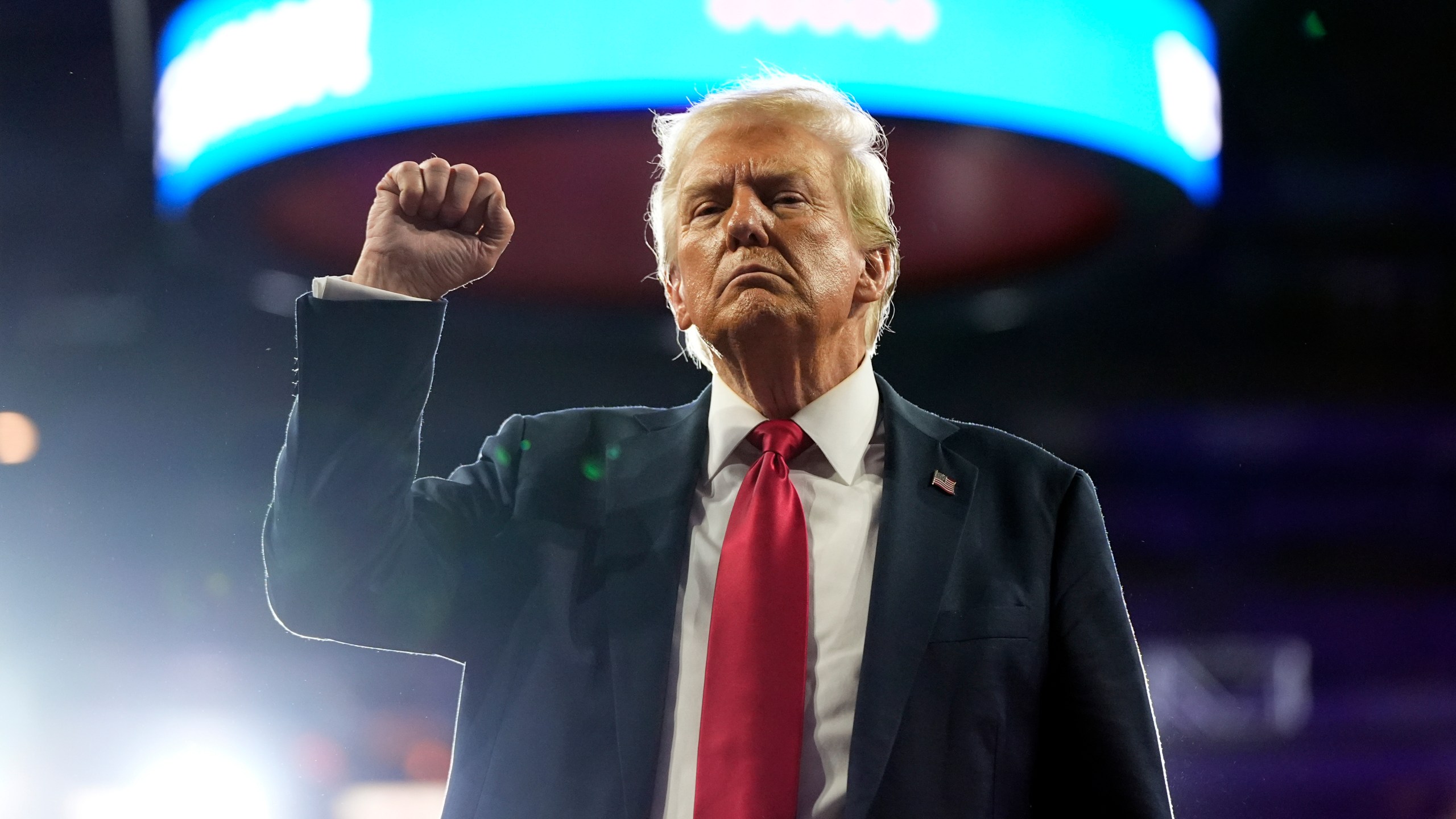 Republican presidential nominee former President Donald Trump gestures at a campaign rally at the Santander Arena, Wednesday, Oct. 9, 2024, in Reading, Pa. (AP Photo/Alex Brandon)