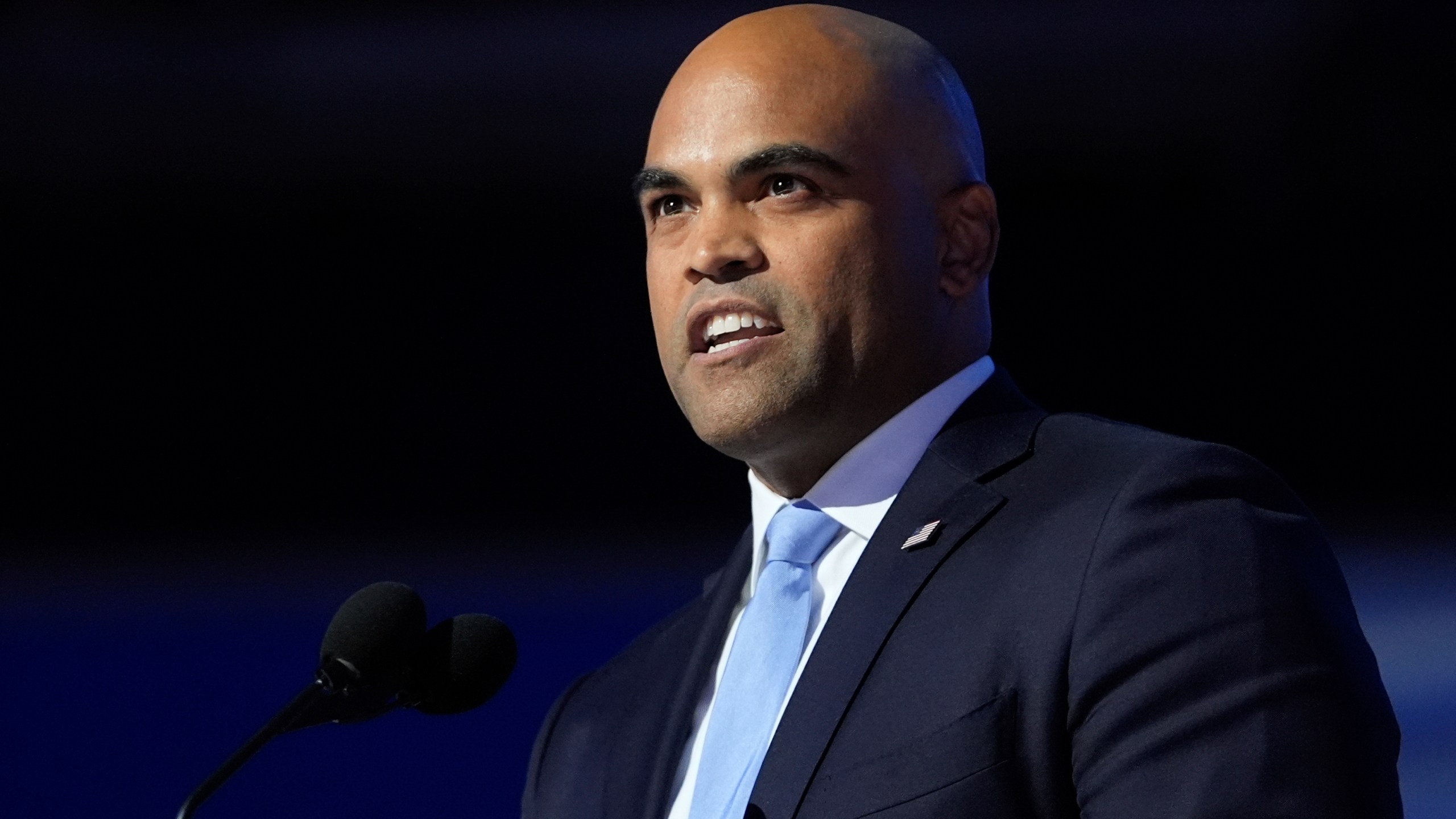 FILE - Rep. Colin Allred, D-Texas, speaks during the Democratic National Convention Aug. 22, 2024, in Chicago. (AP Photo/Paul Sancya, File)