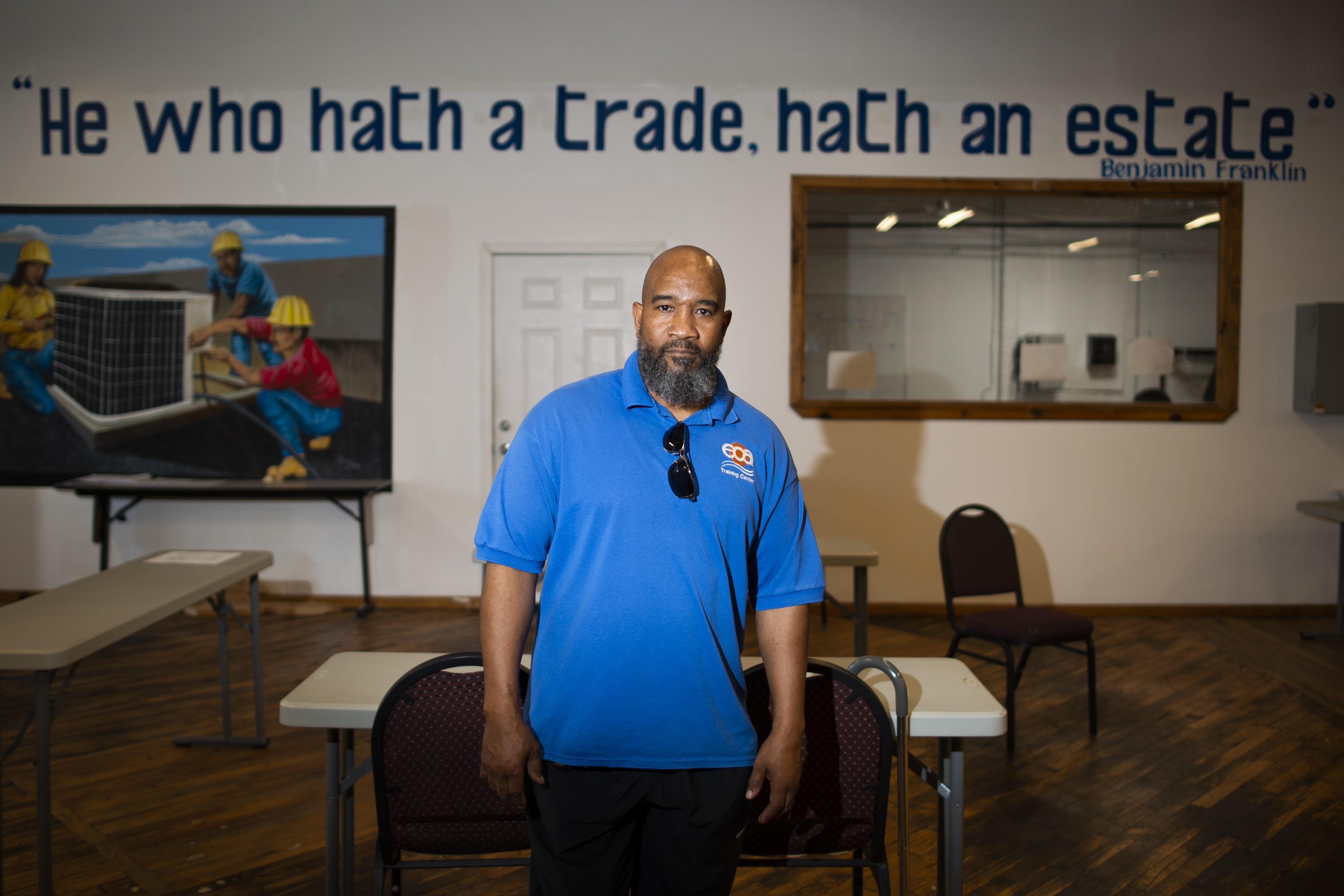 Jackie Robinson, an instructor at the Energy Coordinating Agency, a nonprofit focused in part on energy equity, poses inside the facility on Tuesday, July 2, 2024, in Philadelphia. (AP Photo/Joe Lamberti)