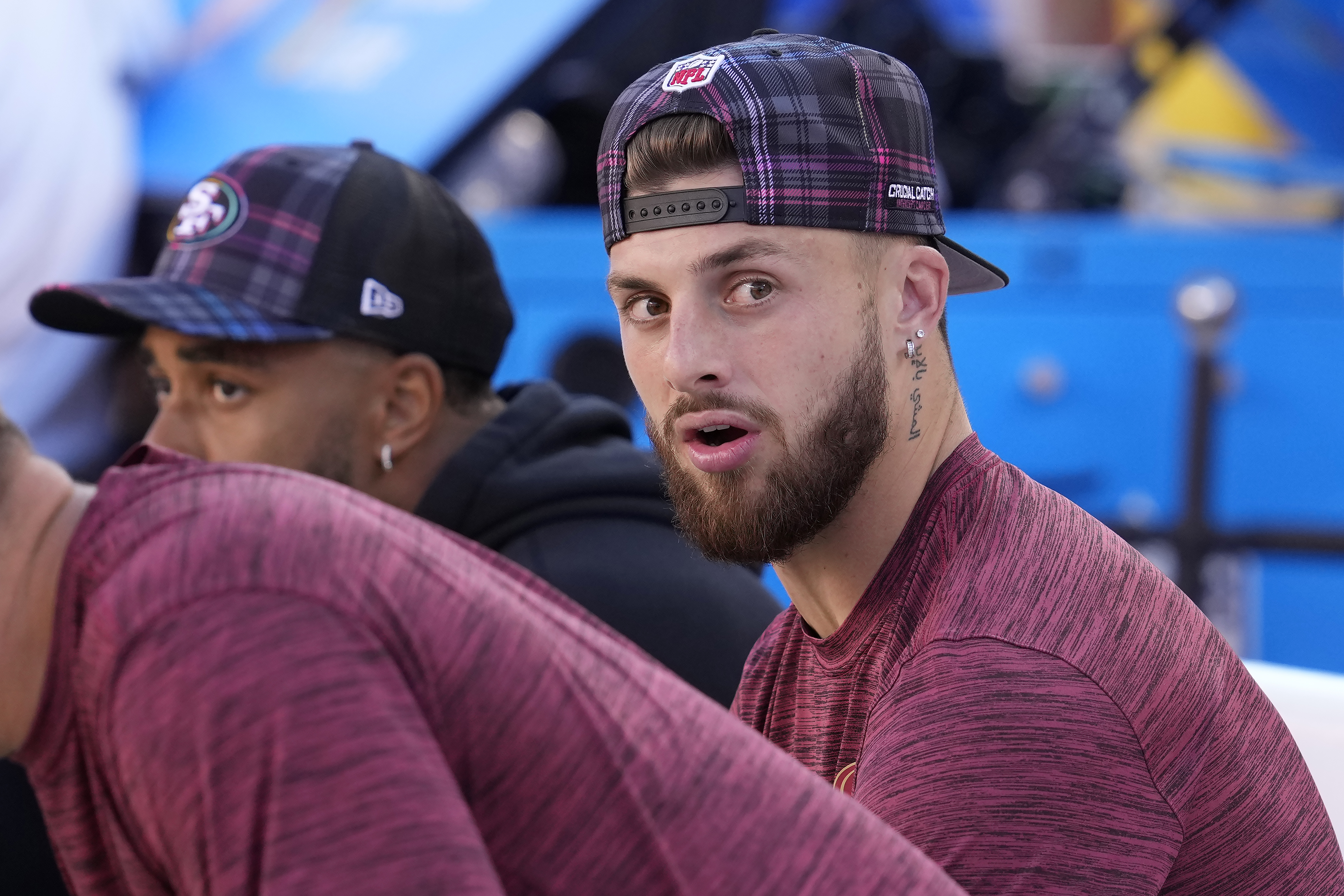 San Francisco 49ers wide receiver Ricky Pearsall sits on the bench during the second half of an NFL football game against the New England Patriots in Santa Clara, Calif., Sunday, Sept. 29, 2024. (AP Photo/Godofredo A. Vásquez)