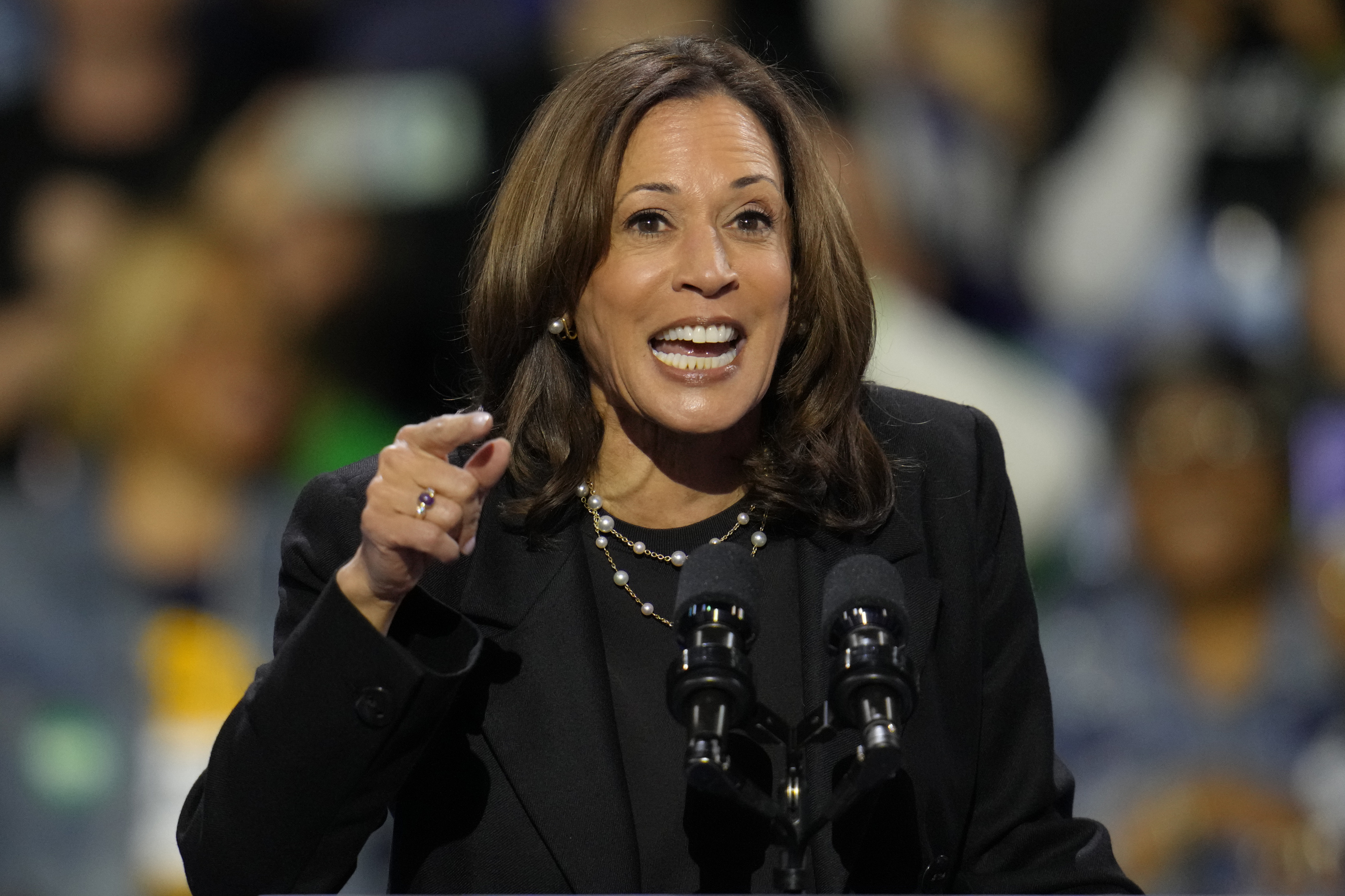 Democratic presidential nominee Vice President Kamala Harris speaks at a campaign rally at Erie Insurance Arena, in Erie, Pa., Monday, Oct. 14, 2024.(AP Photo/Gene J. Puskar)(AP Photo/Gene J. Puskar)