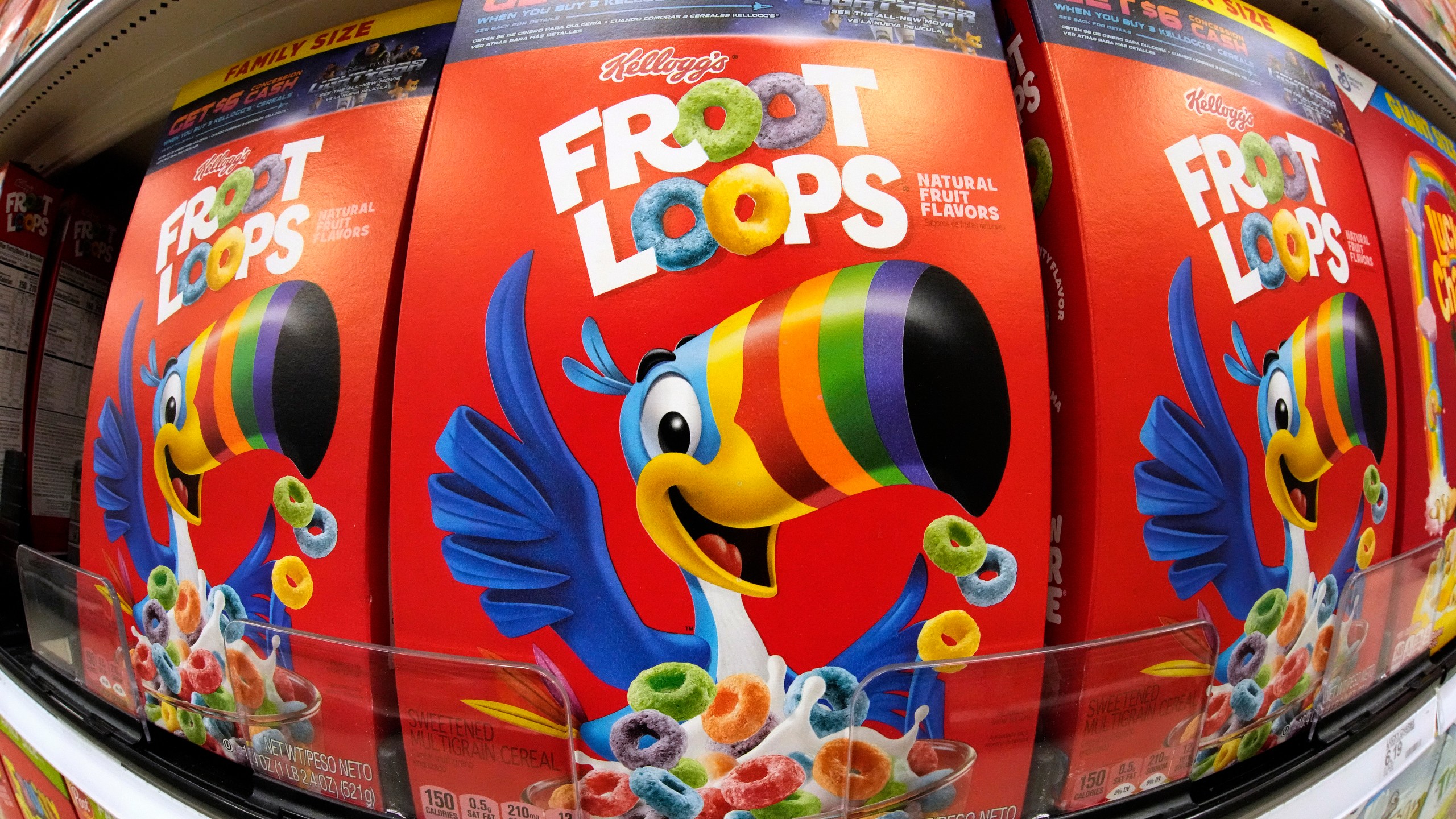 FILE - Boxes of Kellogg's Fruit Loops cereal are displayed in a Target store in Pittsburgh, Nov. 16, 2022. (AP Photo/Gene J. Puskar, File)