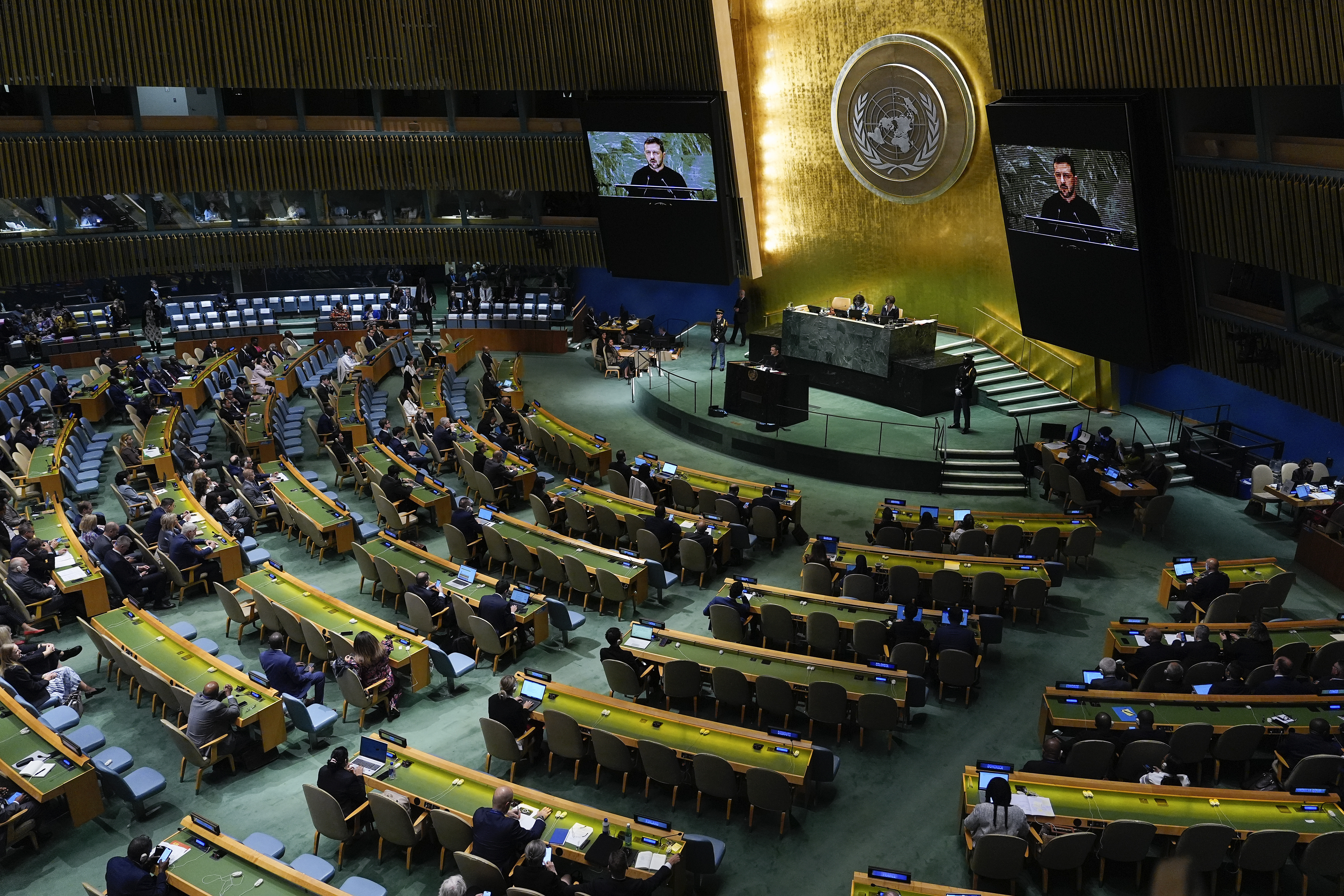 FILE - Ukraine President Volodymyr Zelenskyy addresses the 79th session of the United Nations General Assembly, on Sept. 25, 2024, at UN headquarters. (AP Photo/Julia Demaree Nikhinson, File)