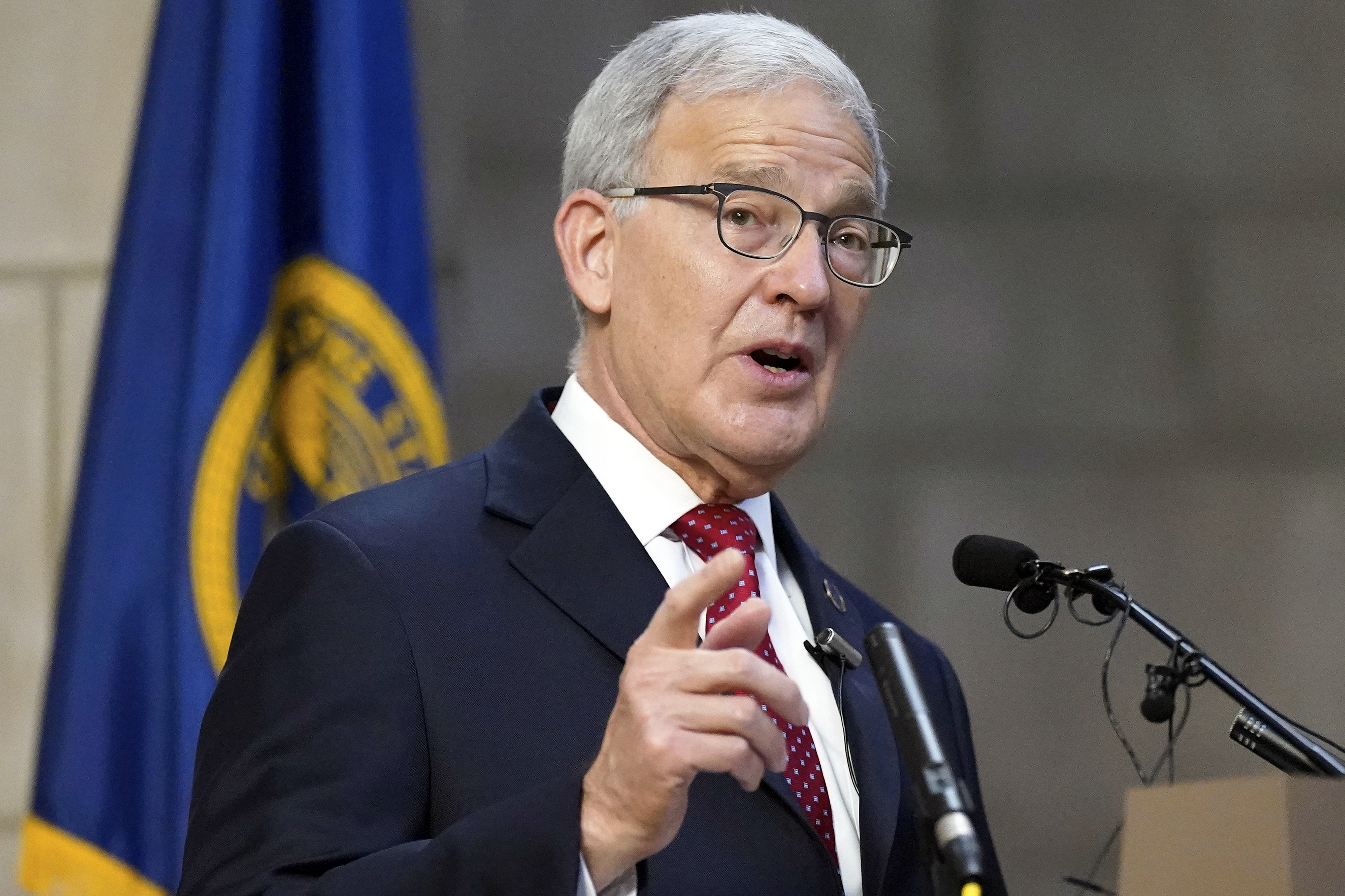 FILE - Nebraska Secretary of State Bob Evnen holds a news conference in Lincoln, Neb., Nov. 4, 2020. (AP Photo/Nati Harnik, File)