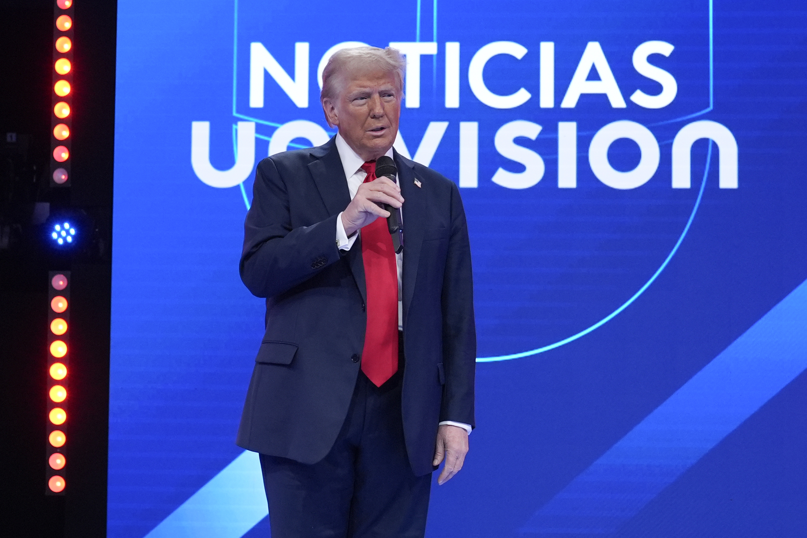 Republican presidential nominee former President Donald Trump speaks during a Univision town hall, Wednesday, Oct. 16, 2024, in Doral, Fla. (AP Photo/Alex Brandon)