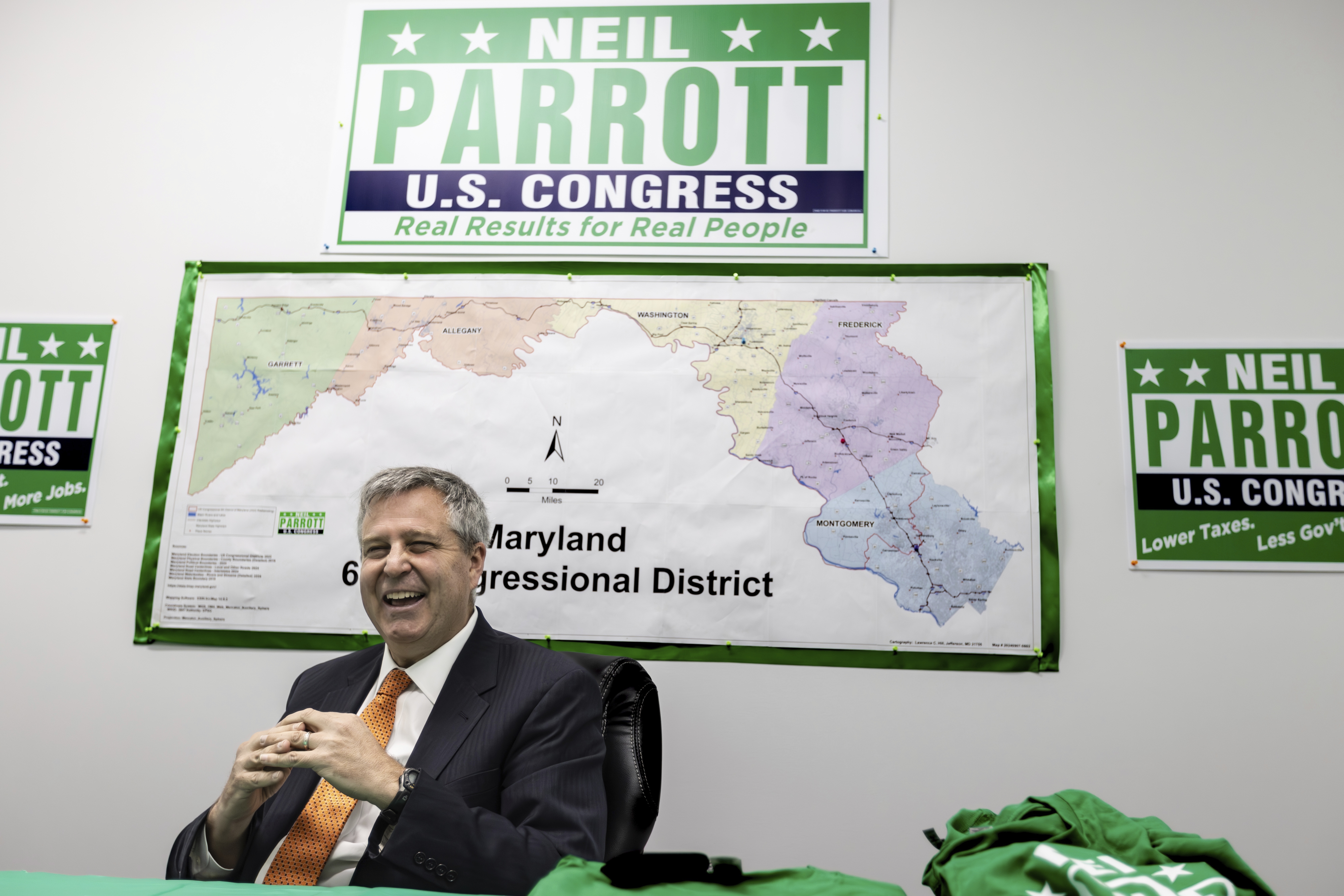 Neil Parrott, Republican candidate for Maryland's Sixth Congressional District, speaks during an interview with The Associated Press, Friday, Oct. 11, 2024, in Frederick, Md. (AP Photo/Alyssa Howell)