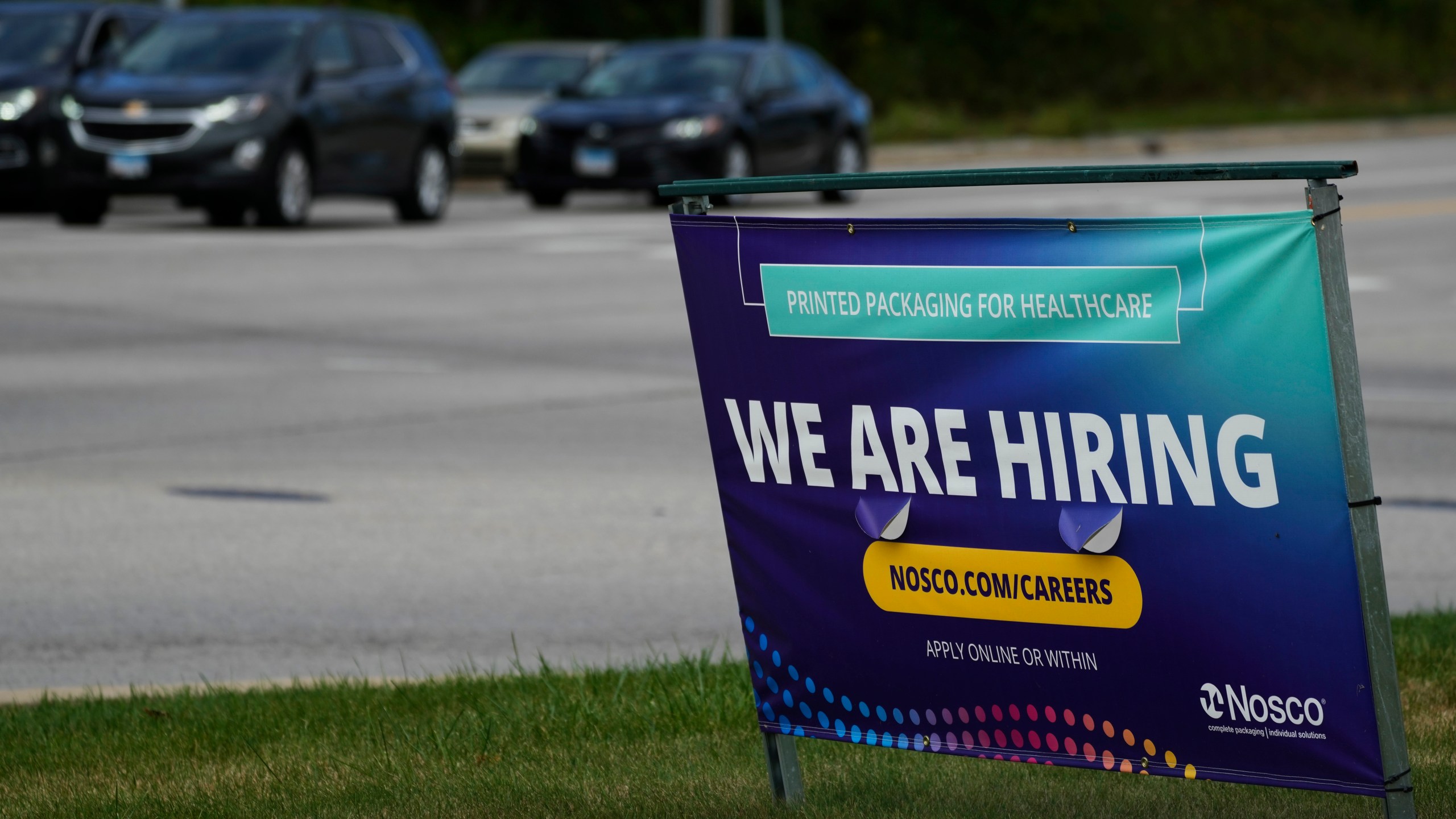 FILE - A hiring sign is seen in Waukegan, Ill., on Sept. 28, 2024. (AP Photo/Nam Y. Huh, File)