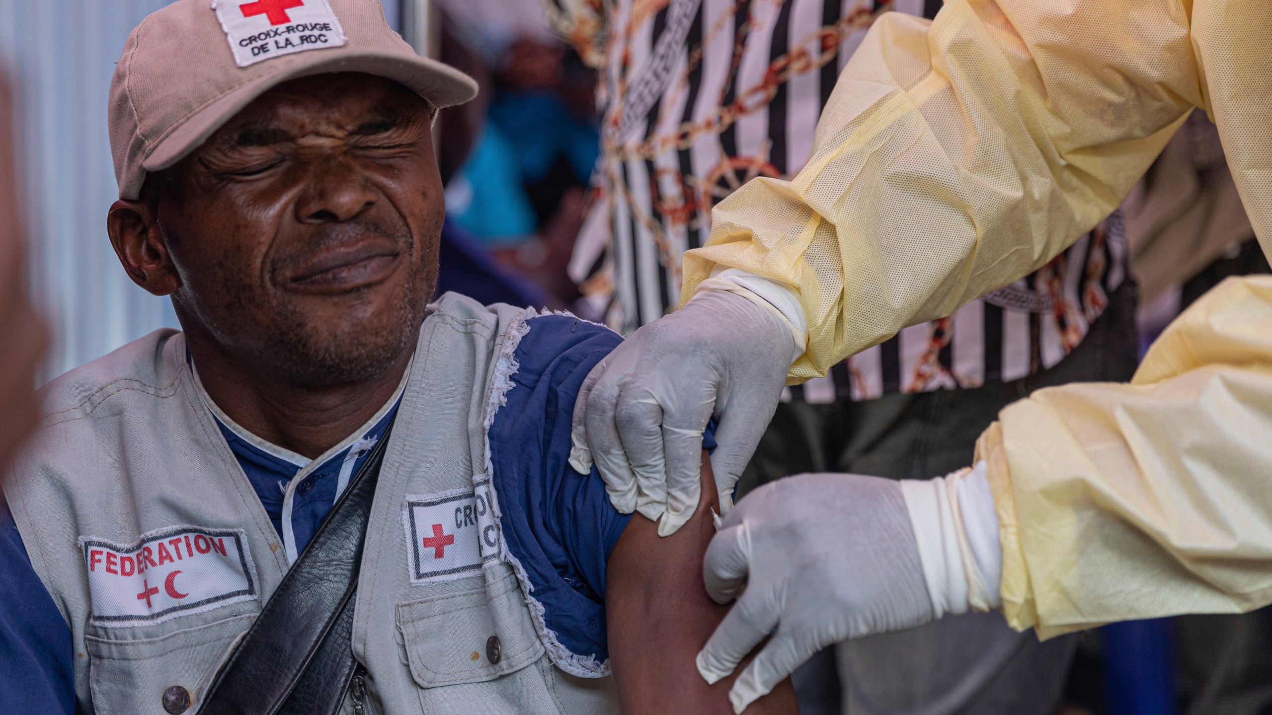 A man receives a vaccination against mpox, at the General hospital, in Goma, Democratic Republic of Congo Saturday, Oct. 5, 2024. (AP Photo/Moses Sawasawa)