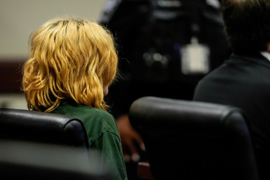 FILE - Colt Gray, charged as an adult with four counts of murder, sits in the Barrow County courthouse during his first appearance for the shooting at Apalachee High School, Sept. 6, 2024, in Winder, Ga. (AP Photo/Brynn Anderson, Pool, File)