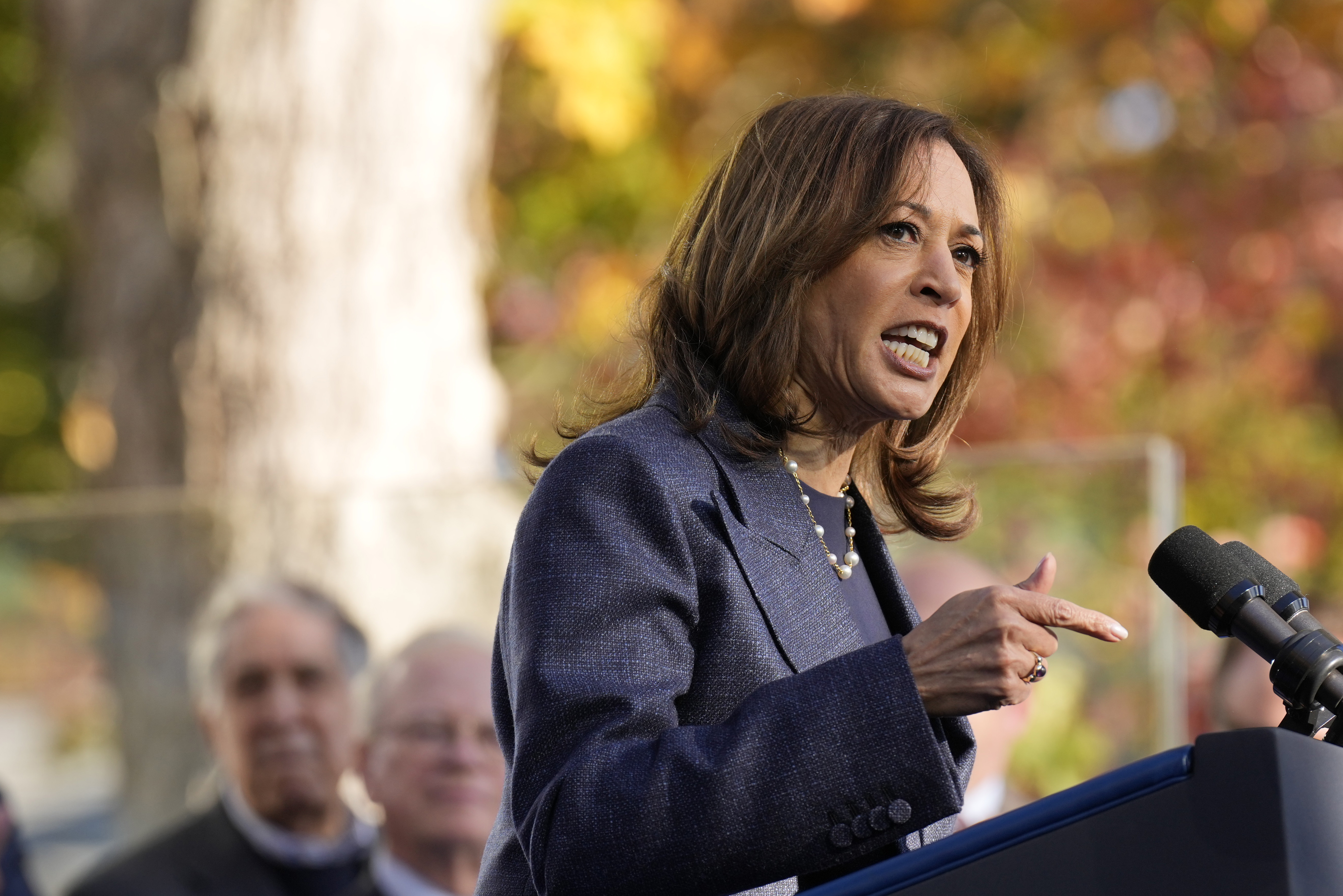 Democratic presidential nominee Vice President Kamala Harris speaks at a campaign event at Washington Crossing Historic Park, Wednesday, Oct. 16, 2024, in Washington Crossing, Pa. (AP Photo/Jacquelyn Martin)