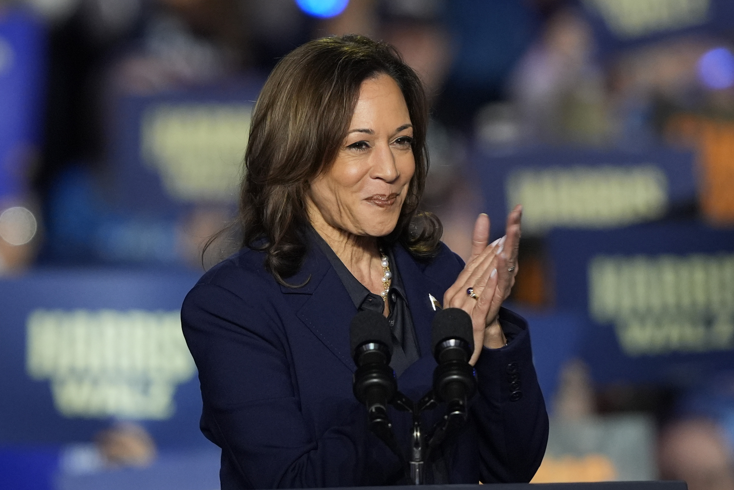 Democratic presidential nominee Vice President Kamala Harris speaks at a campaign rally at the Resch Expo in Green Bay, Wis., Thursday, Oct. 17, 2024. (AP Photo/Susan Walsh)