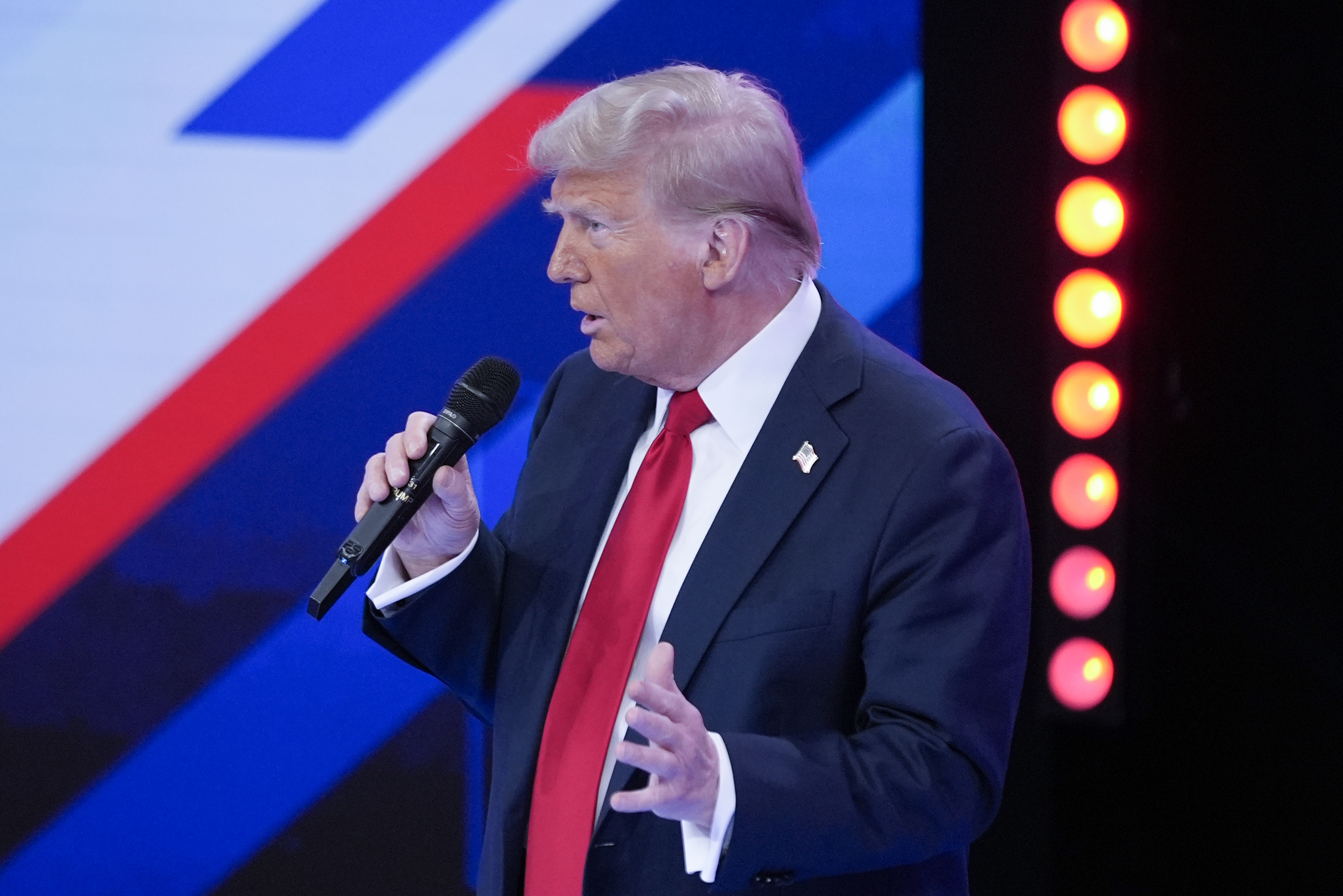 Republican presidential nominee former President Donald Trump speaks during a Univision town hall, Wednesday, Oct. 16, 2024, in Doral, Fla. (AP Photo/Alex Brandon)