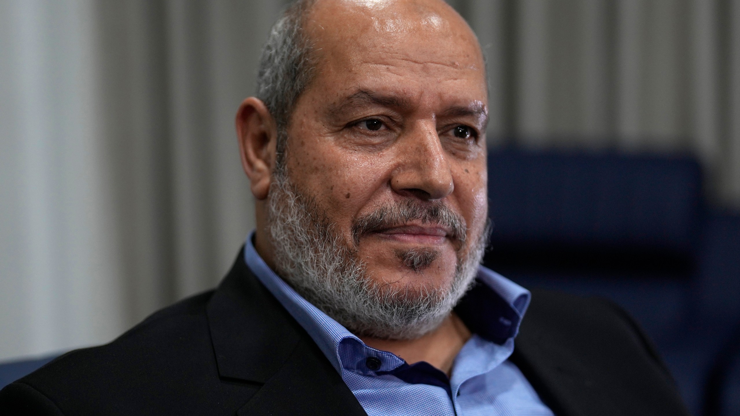 FILE - Khalil al-Hayya, a high-ranking Hamas official who has represented the Palestinian militant group in negotiations for a cease-fire and hostage exchange deal, speaks during an interview with The Associated Press in Istanbul, Turkey, April 24, 2024. (AP Photo/Khalil Hamra)