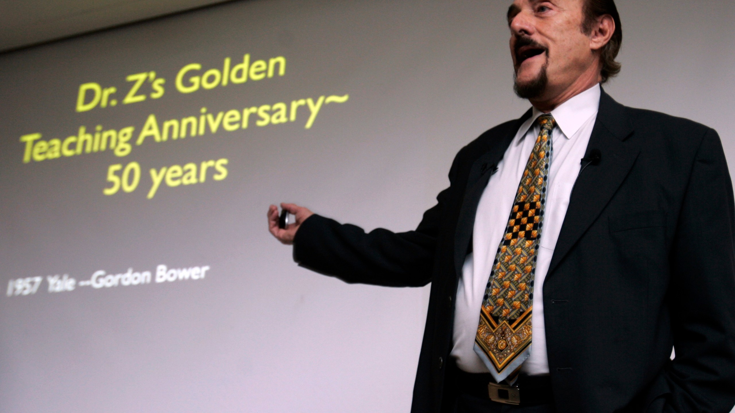 FILE - Stanford psychology professor Philip Zimbardo gives his last lecture on the Stanford University campus in Palo Alto, Calif., Wednesday, March 7, 2007. (AP Photo/Paul Sakuma, File)