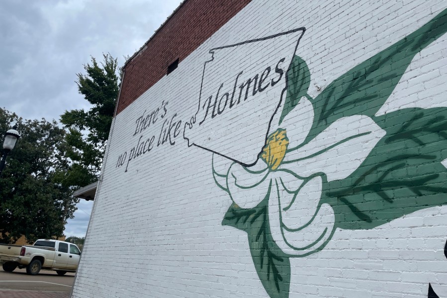 A mural promoting Holmes County, Mississippi, is shown in the side of a building in downtown Lexington, Miss., on Friday, Sept. 27, 2024. (AP Photo/Emily Wagster Pettus)