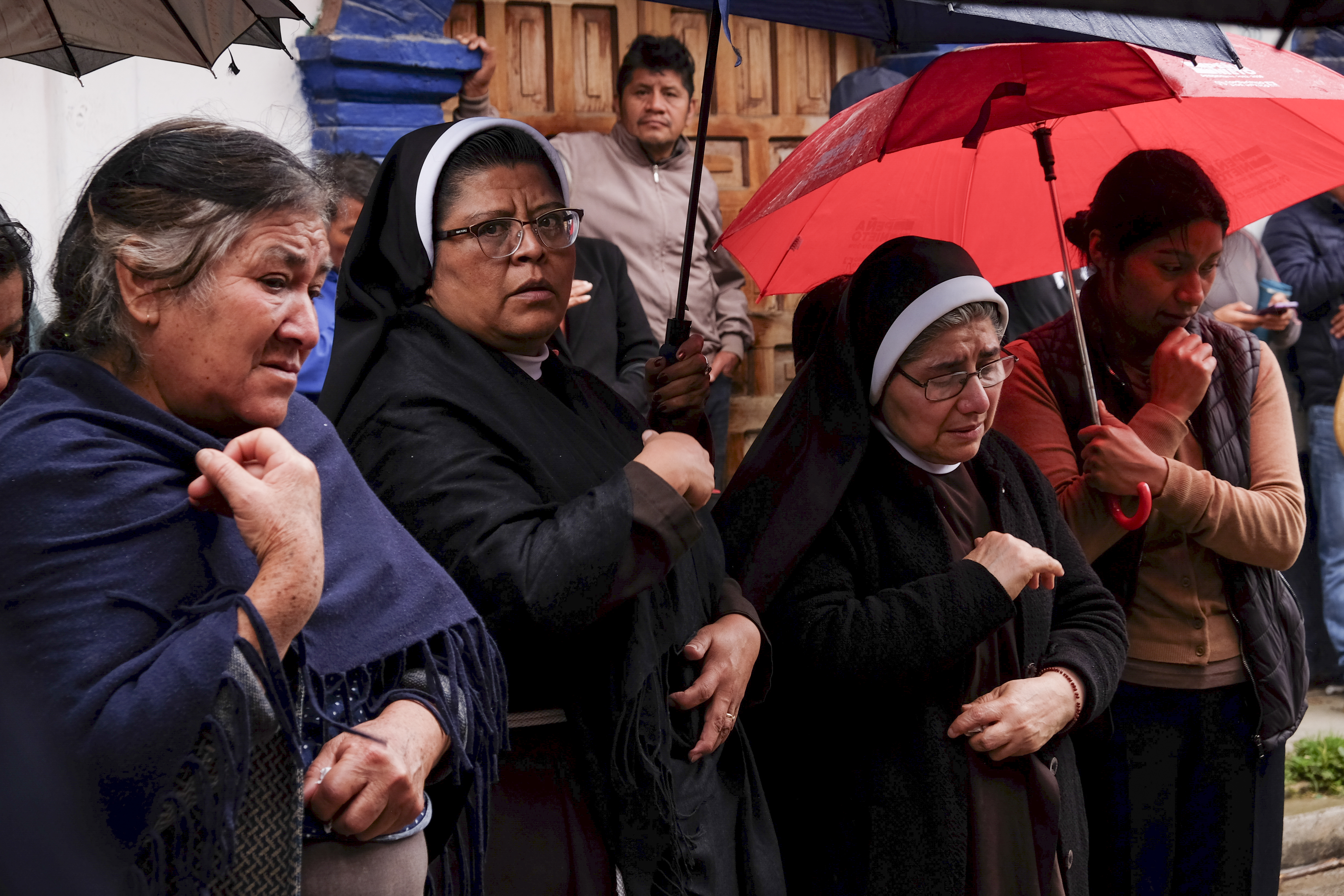 People gather around an altar where Catholic priest Marcelo Perez died in an armed attack after attending mass at a church in San Cristobal de las Casas, Chiapas state, Mexico, Sunday, Oct. 20, 2024. (AP Photo/Isabel Mateos)