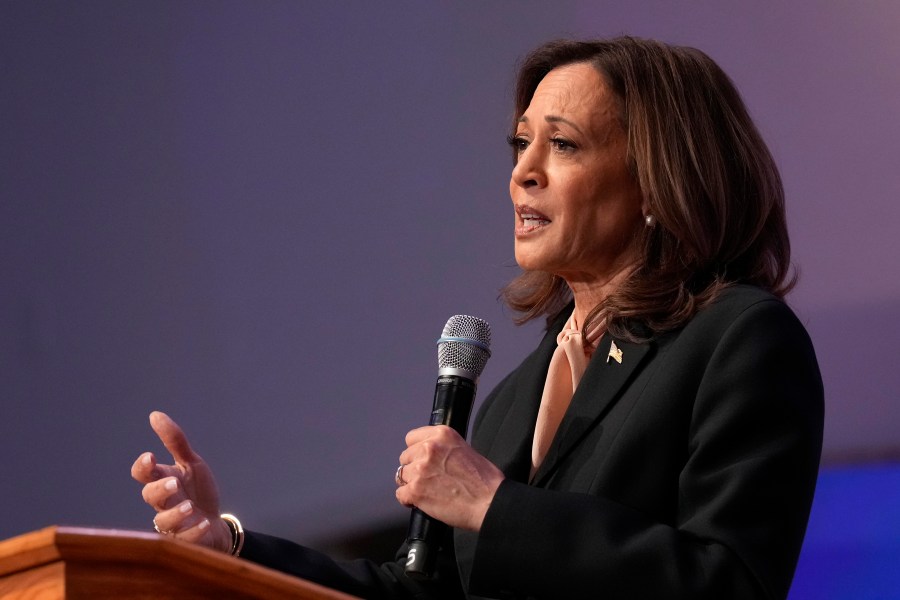 Democratic presidential nominee Vice President Kamala Harris speaks during a church service and early vote event at Divine Faith Ministries International, Sunday, Oct. 20, 2024, in Jonesboro, Ga. (AP Photo/Jacquelyn Martin)