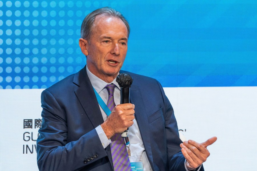 FILE - Chairman and Chief Executive Officer of Morgan Stanley James Gorman speaks during the Global Financial Leaders' Investment Summit in Hong Kong, Nov. 2, 2022. (AP Photo/Bertha Wang, File)