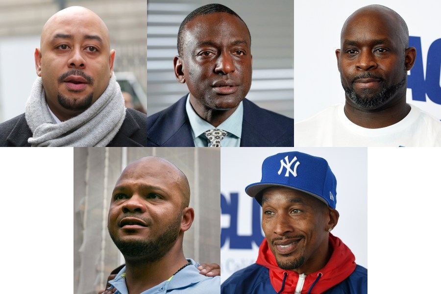 This combination photo shows, clockwise from top left, Raymond Santana, Yusef Salaam, Antron McCray, Korey Wise and Kevin Richardson, known as Central Park five. (AP Photo)