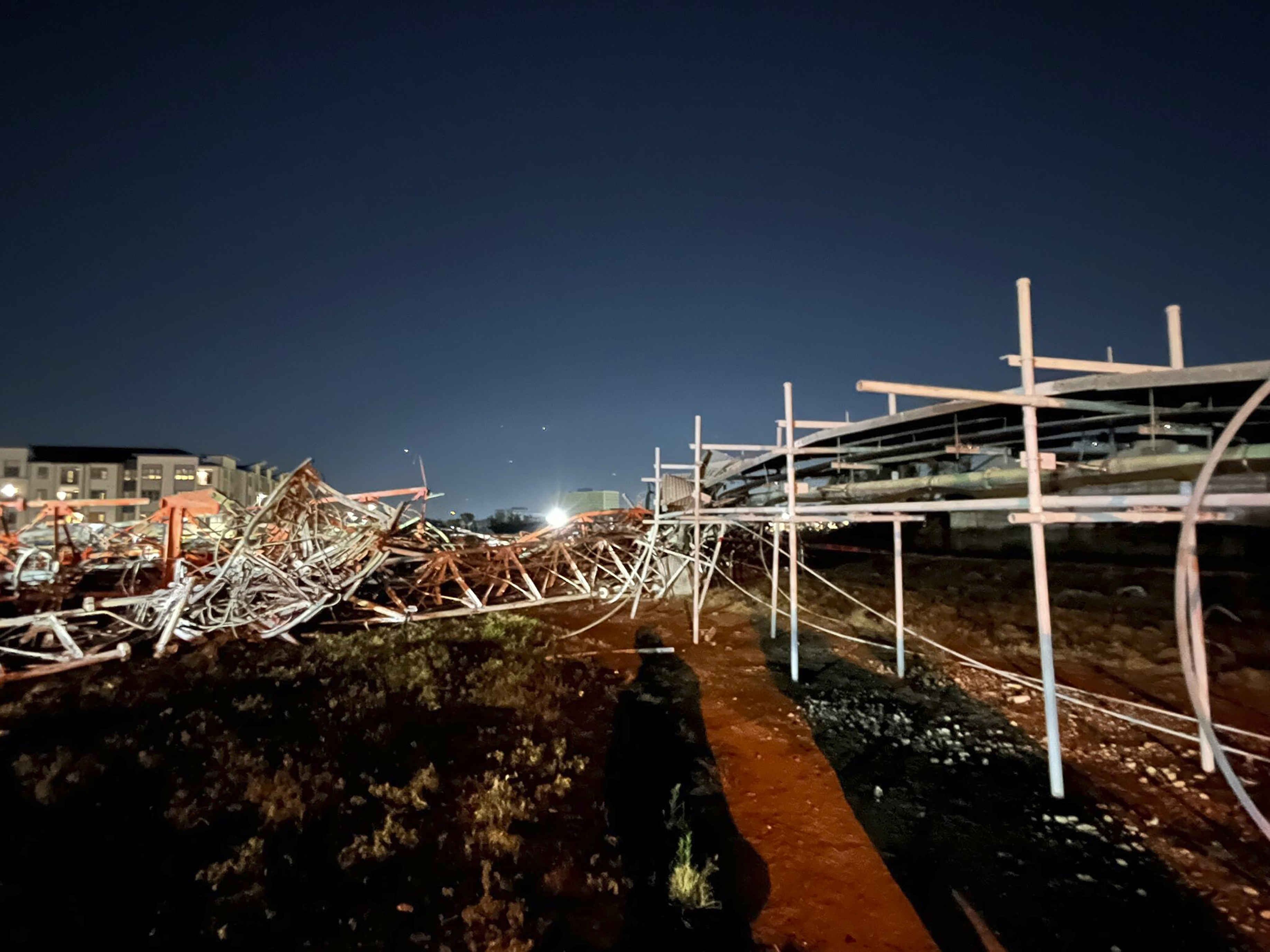 This image provided by the Houston Fire Department shows the destruction caused by a helicopter crash in the city's Second Ward, Sunday, Oct. 20, 2024. (Houston Fire Department via AP)