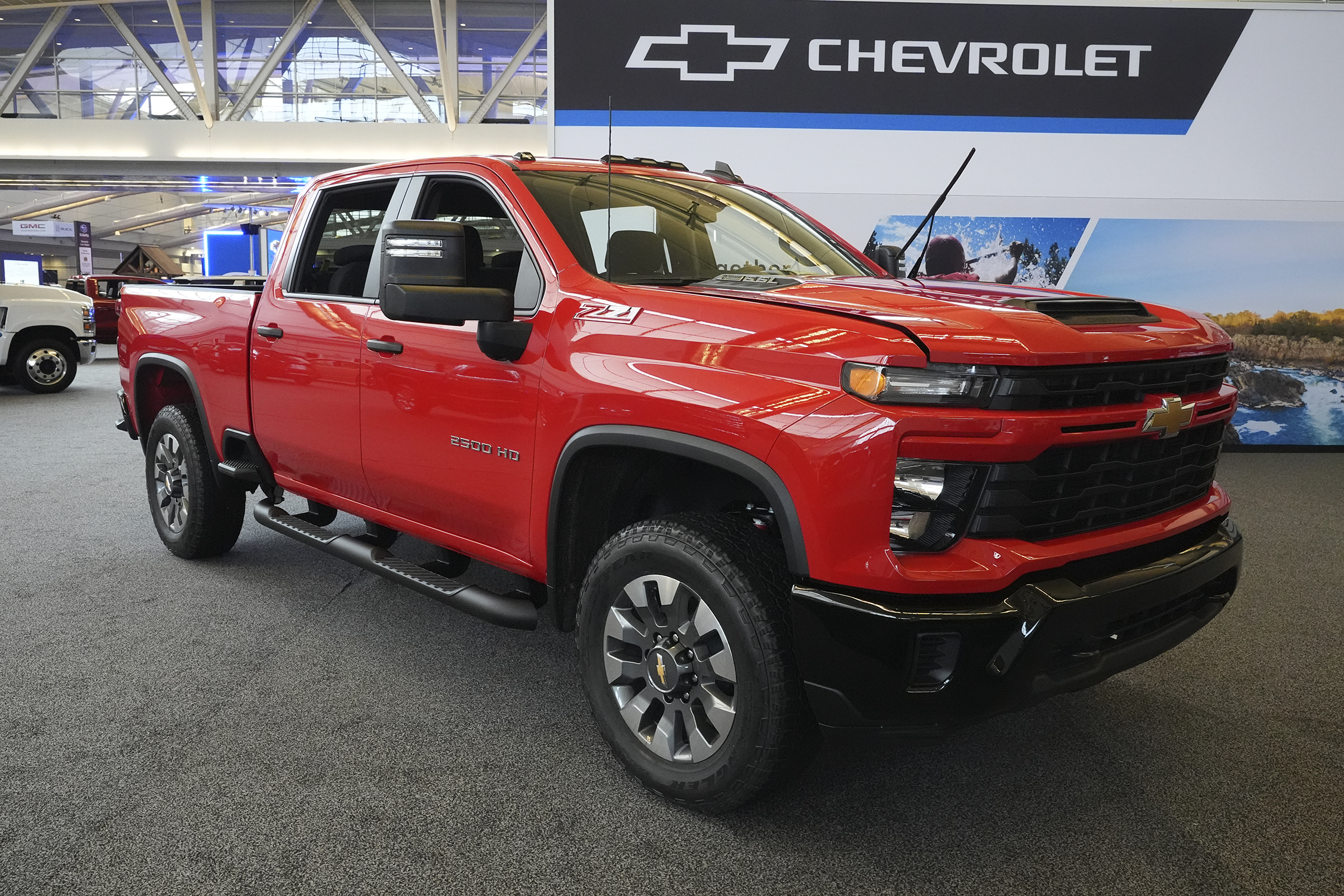 FILE - A 2024 Chevrolet Silverado 2500 HD Custom truck is shown at the Pittsburgh International Auto Show in Pittsburgh, Feb. 15, 2024. (AP Photo/Gene J. Puskar, File)