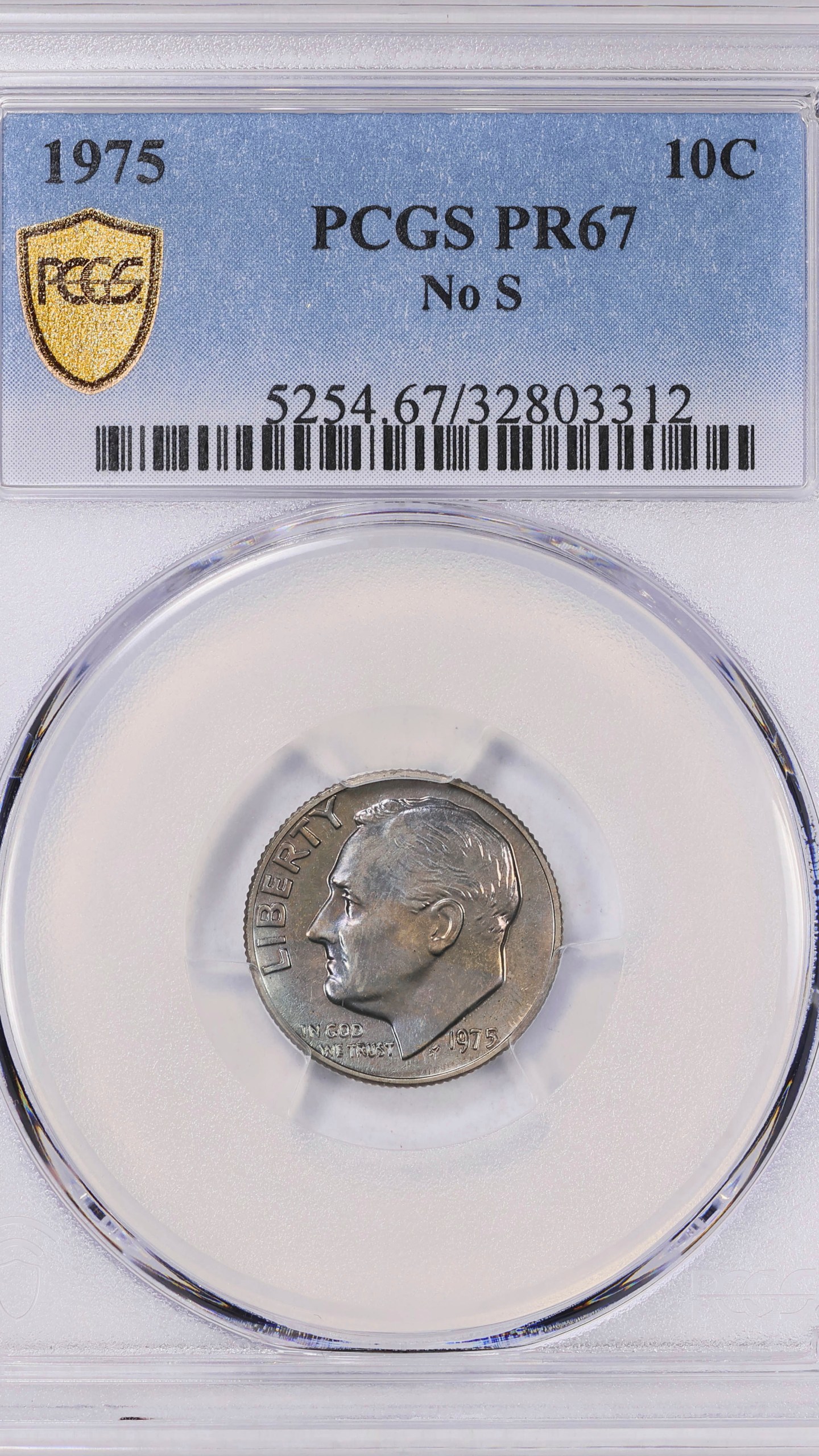 FILE - This undated image provided by GreatCollections shows a 1975 proof set dime mistakenly made without the San Francisco Mint's letter S mintmark. (GreatCollections via AP)