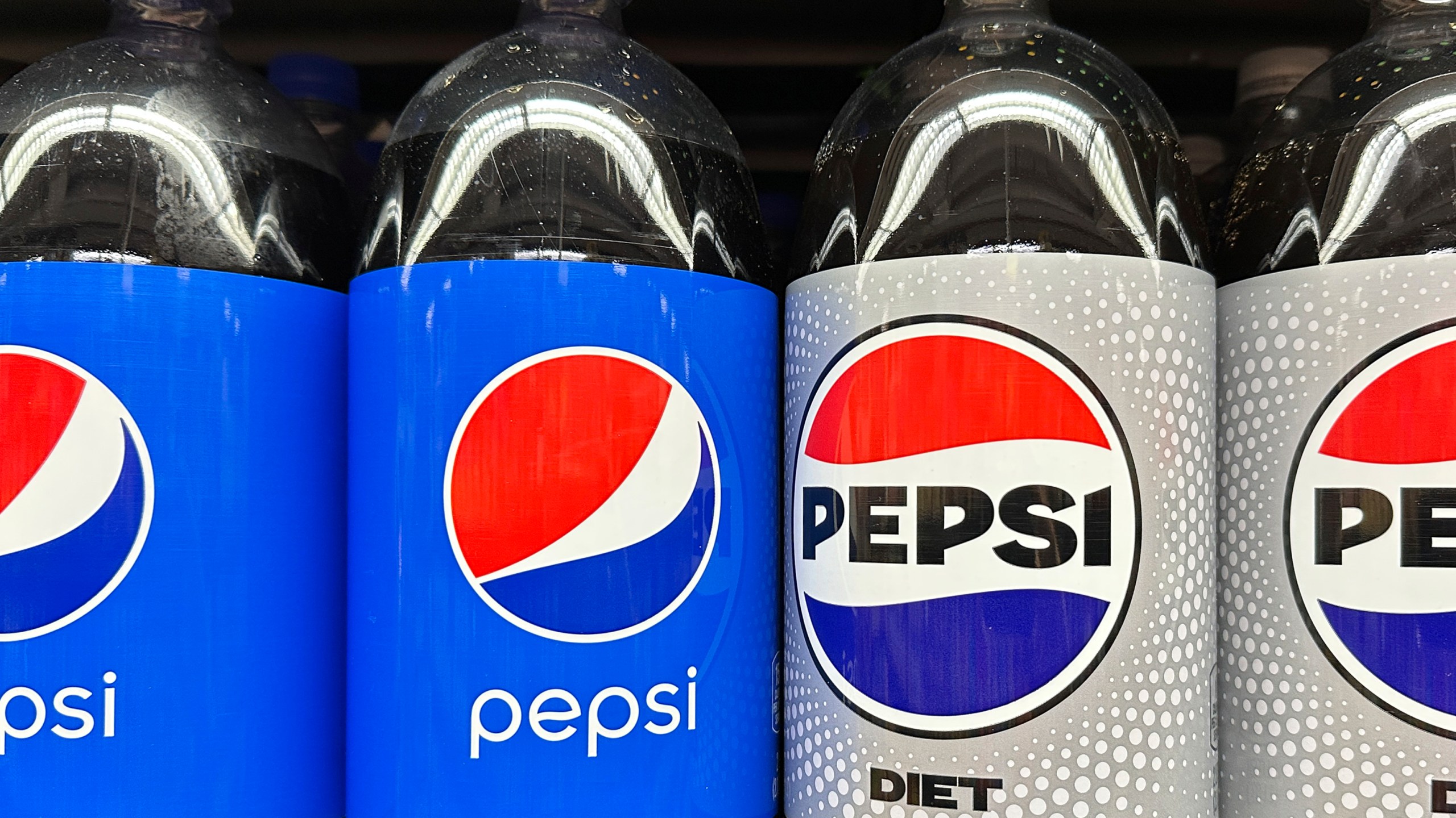 FILE - Pepsi soft drinks in plastic bottles are on sale at a grocery store in New York on Nov. 15, 2023. (AP Photo/Ted Shaffrey, File)