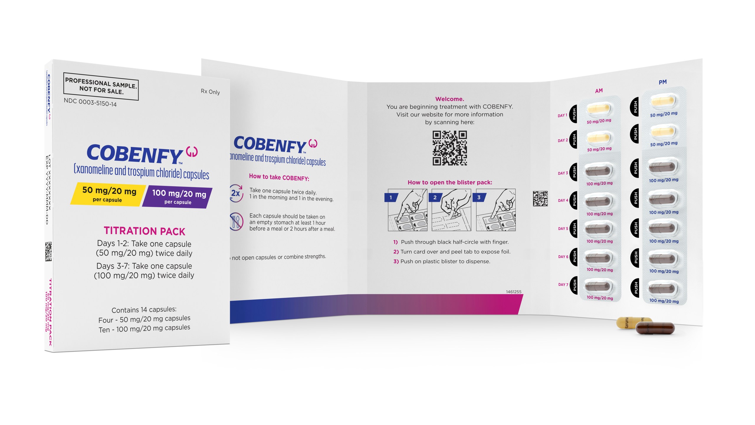 This image provided by Bristol Myers Squibb in October 2024 shows the company's drug Cobenfy, which the U.S. Food and Drug Administration approved for the treatment of schizophrenia in September 2024. (Bristol Myers Squibb via AP)