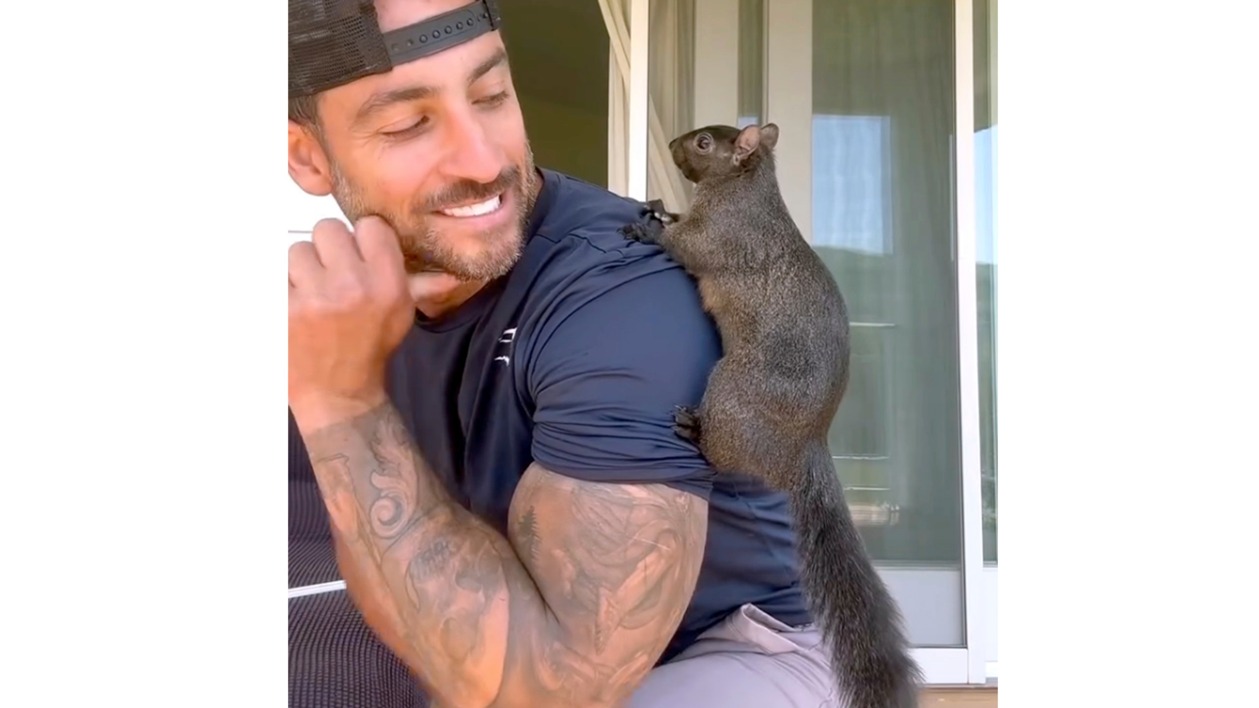 This undated image provided by Mark Longo shows him with his pet squirrel Peanut that was seized by officers from the state Department of Environmental Conservation, at Longo's home in rural Pine City, N.Y., Wednesday, Oct. 30, 2024. (Courtesy Mark Longo via AP)