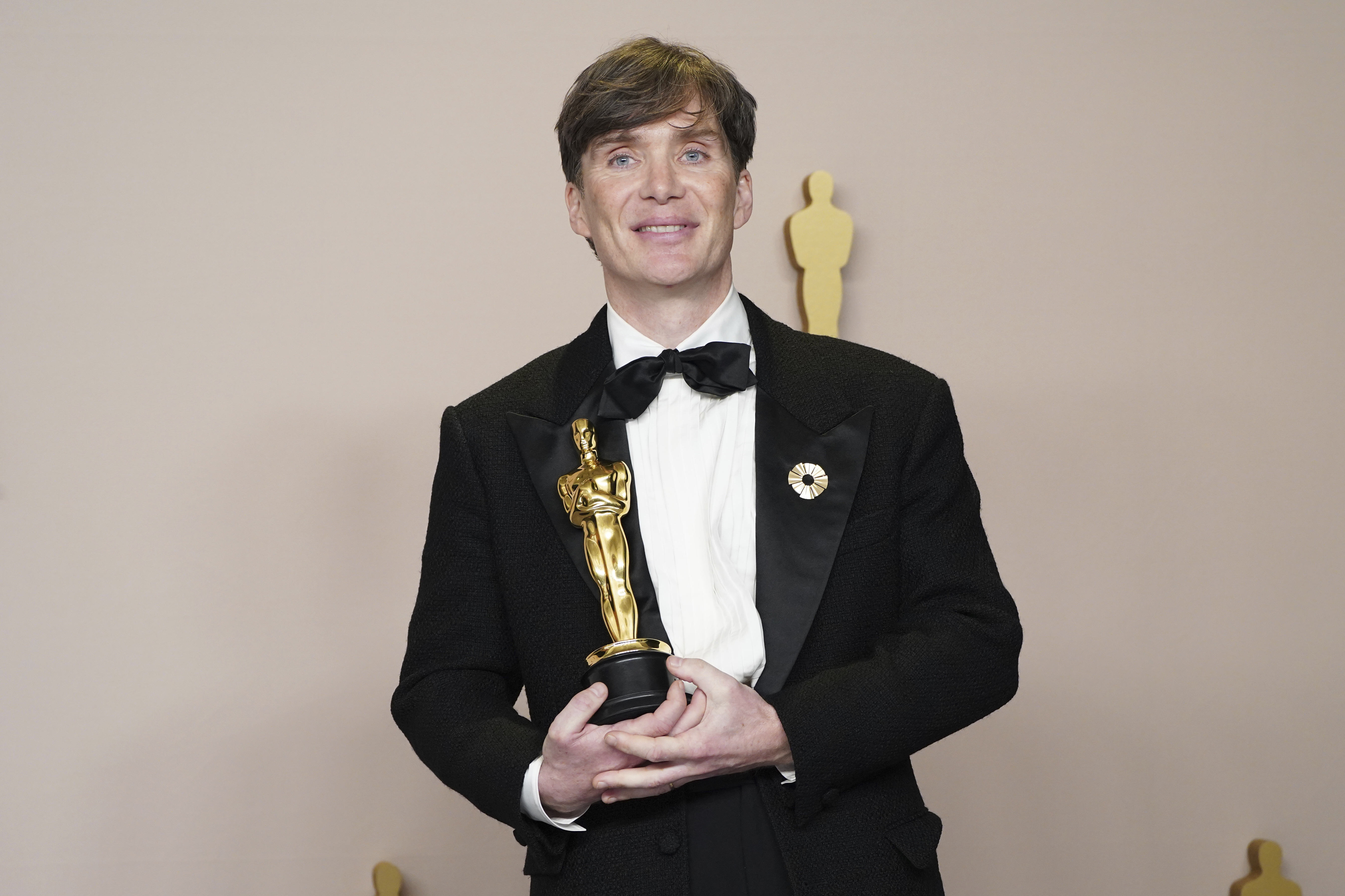 FILE - Cillian Murphy poses in the press room with the award for best performance by an actor in a leading role for "Oppenheimer" at the Oscars in Los Angeles on March 10, 2024. (Photo by Jordan Strauss/Invision/AP, File)