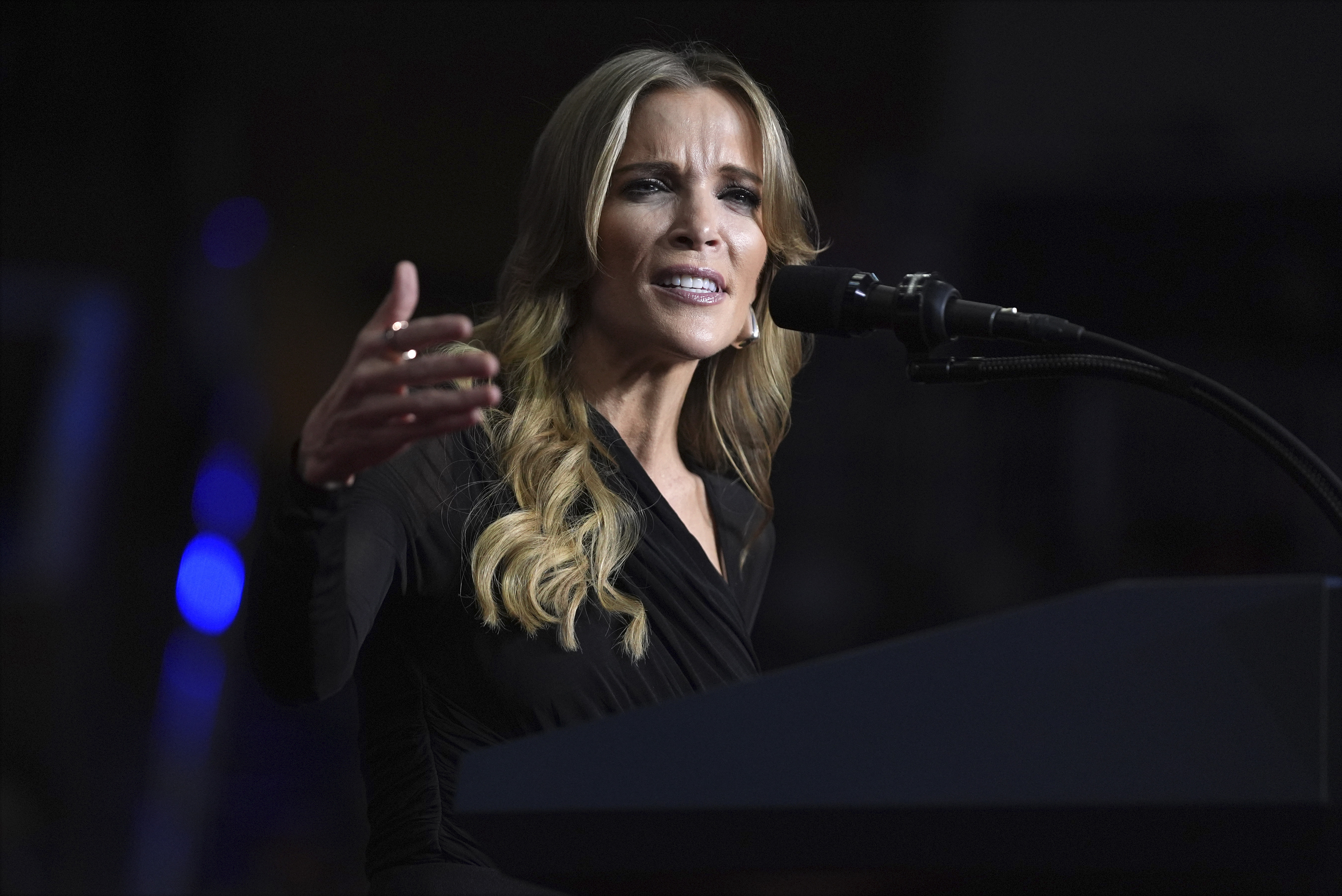 Megyn Kelly speaks at a campaign rally with Republican presidential nominee former President Donald Trump at PPG Paints Arena, Monday, Nov. 4, 2024, in Pittsburgh, Pa. (AP Photo/Evan Vucci)