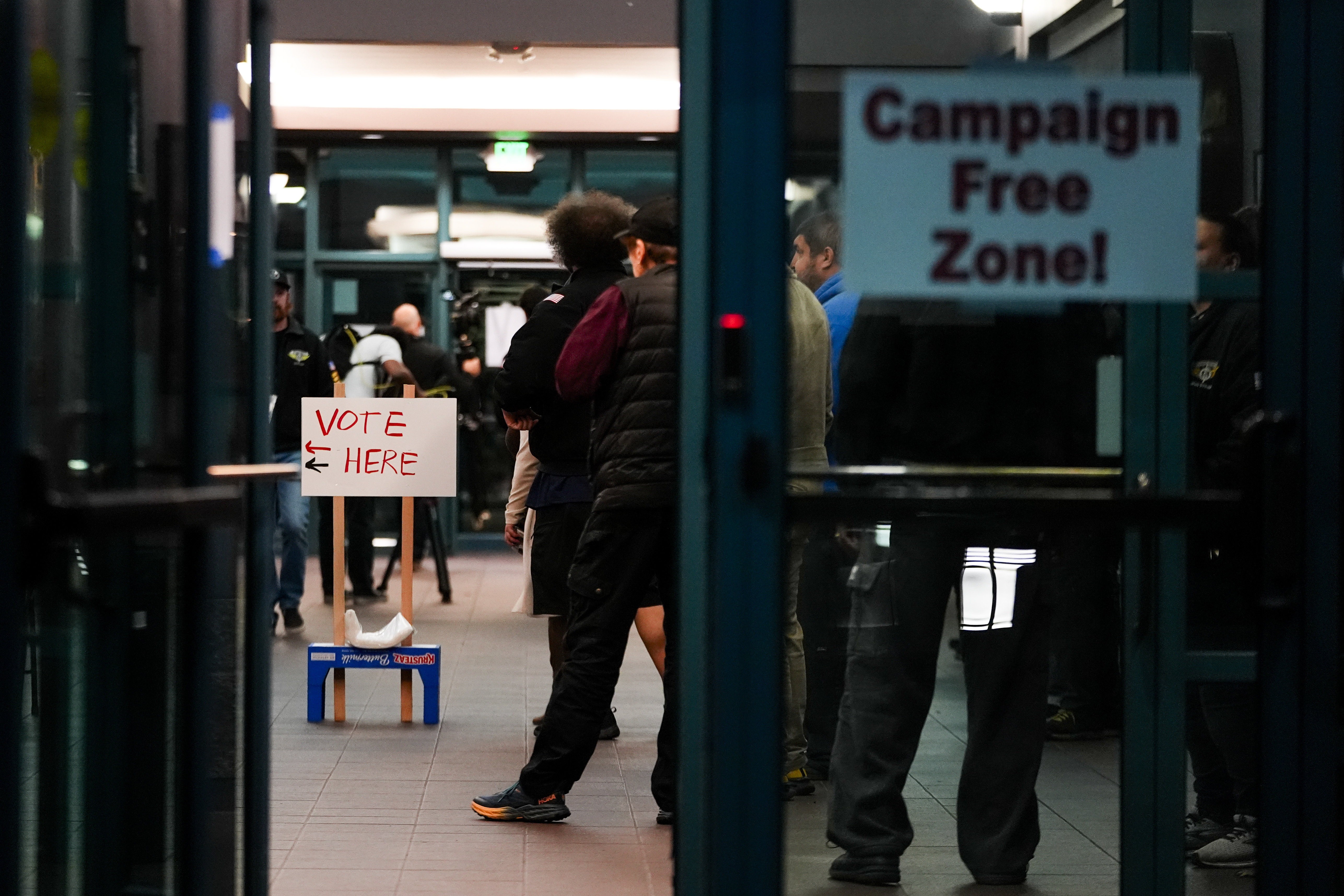 Boeing employees line up to vote on a new contract offer from the company, Monday, Nov. 4, 2024, at the IAM District 751 Union Hall in Seattle. (AP Photo/Lindsey Wasson)